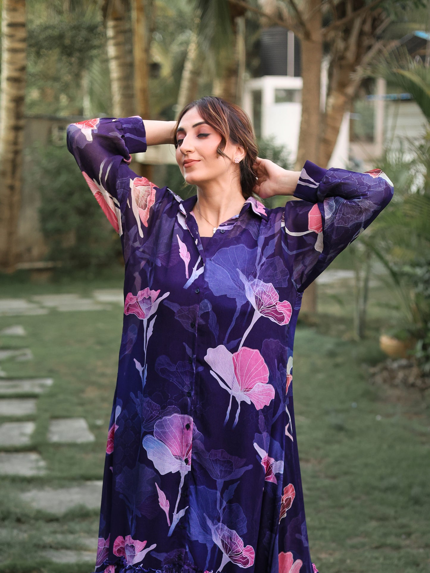 Midnight Bloom Frill-purple Dress