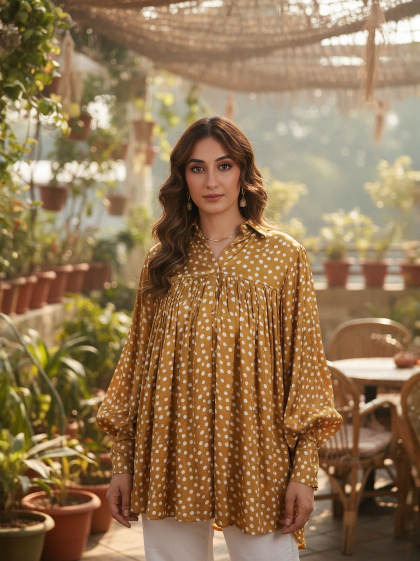 Plited Polka Dot Shirt