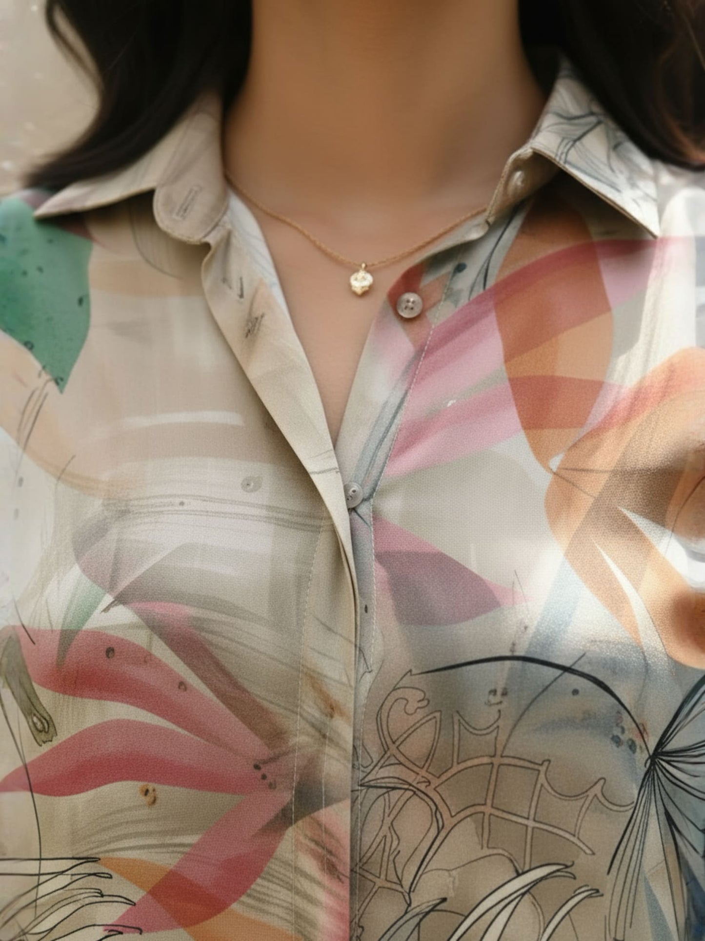 Ivory Printed High-low Shirt