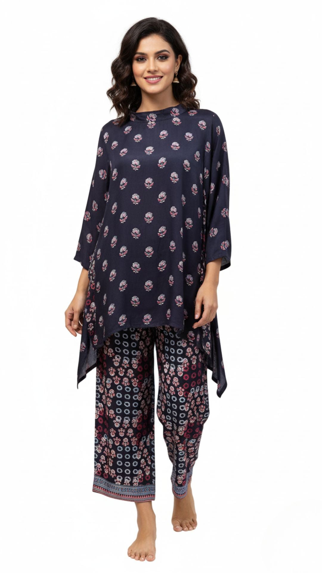 Midnight Floral Modal Satin Kurta Set