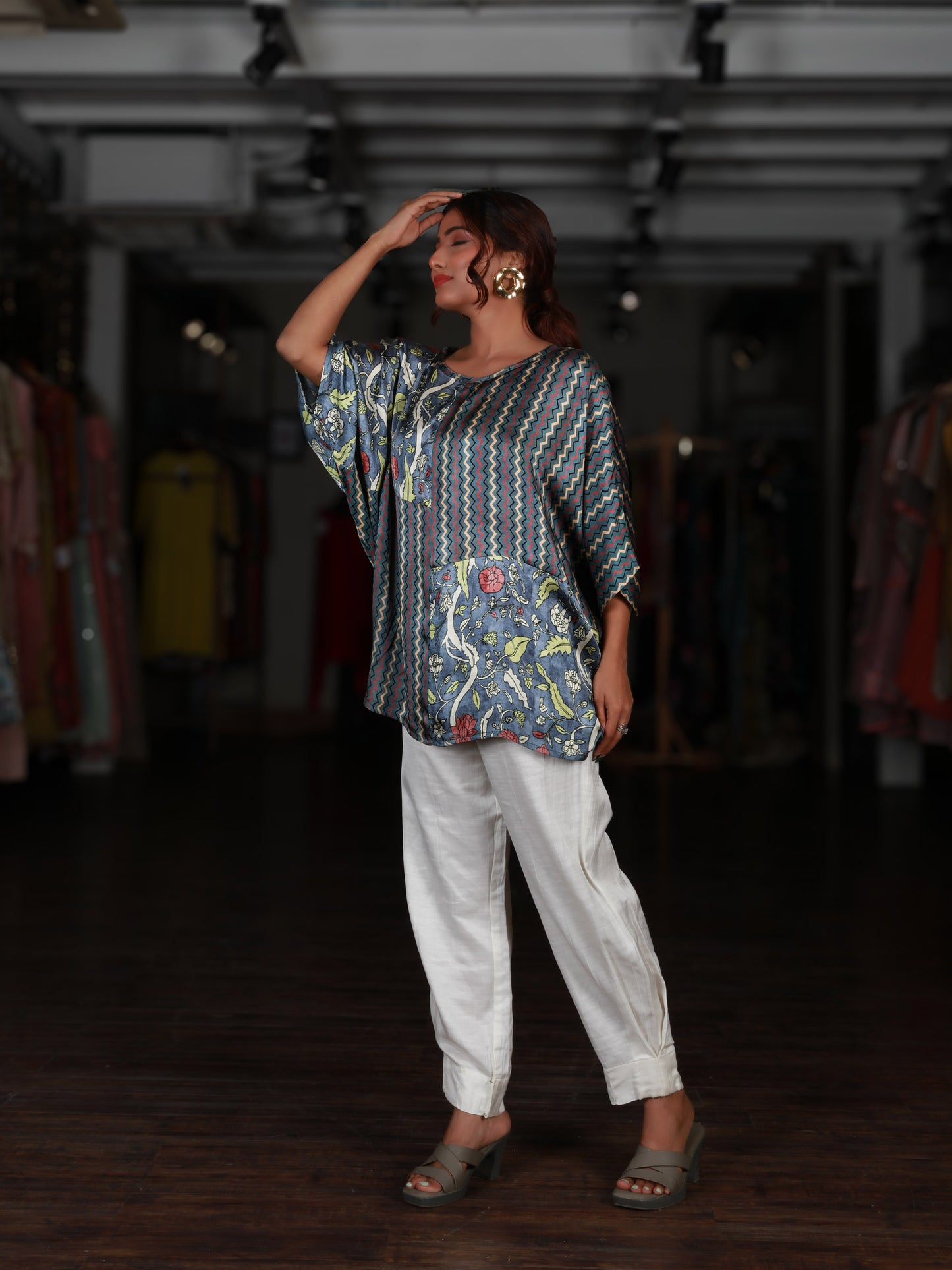 Multi-print Kaftan-style Top
