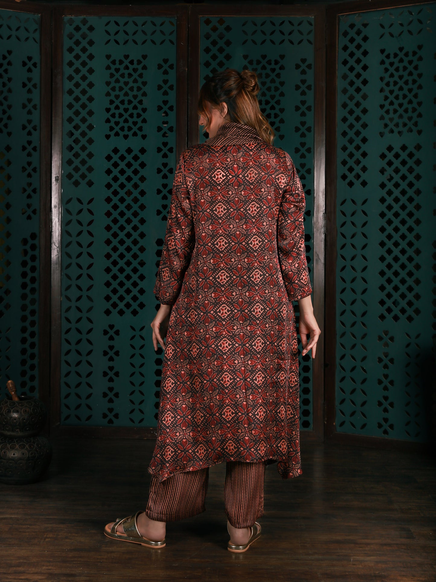 Brown Cowl Neck Printed Co-ord Set