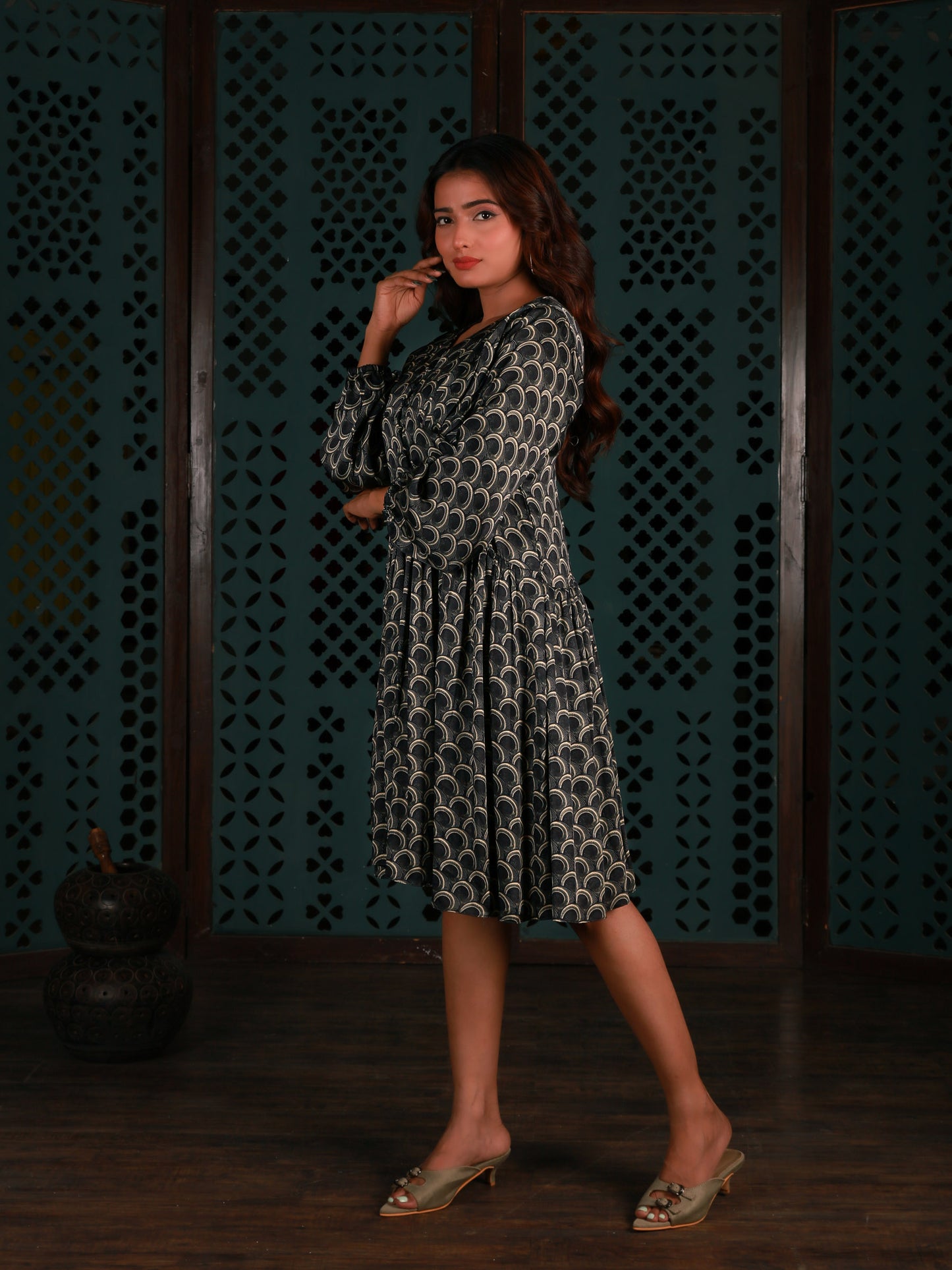 Black Pleated Short Dress