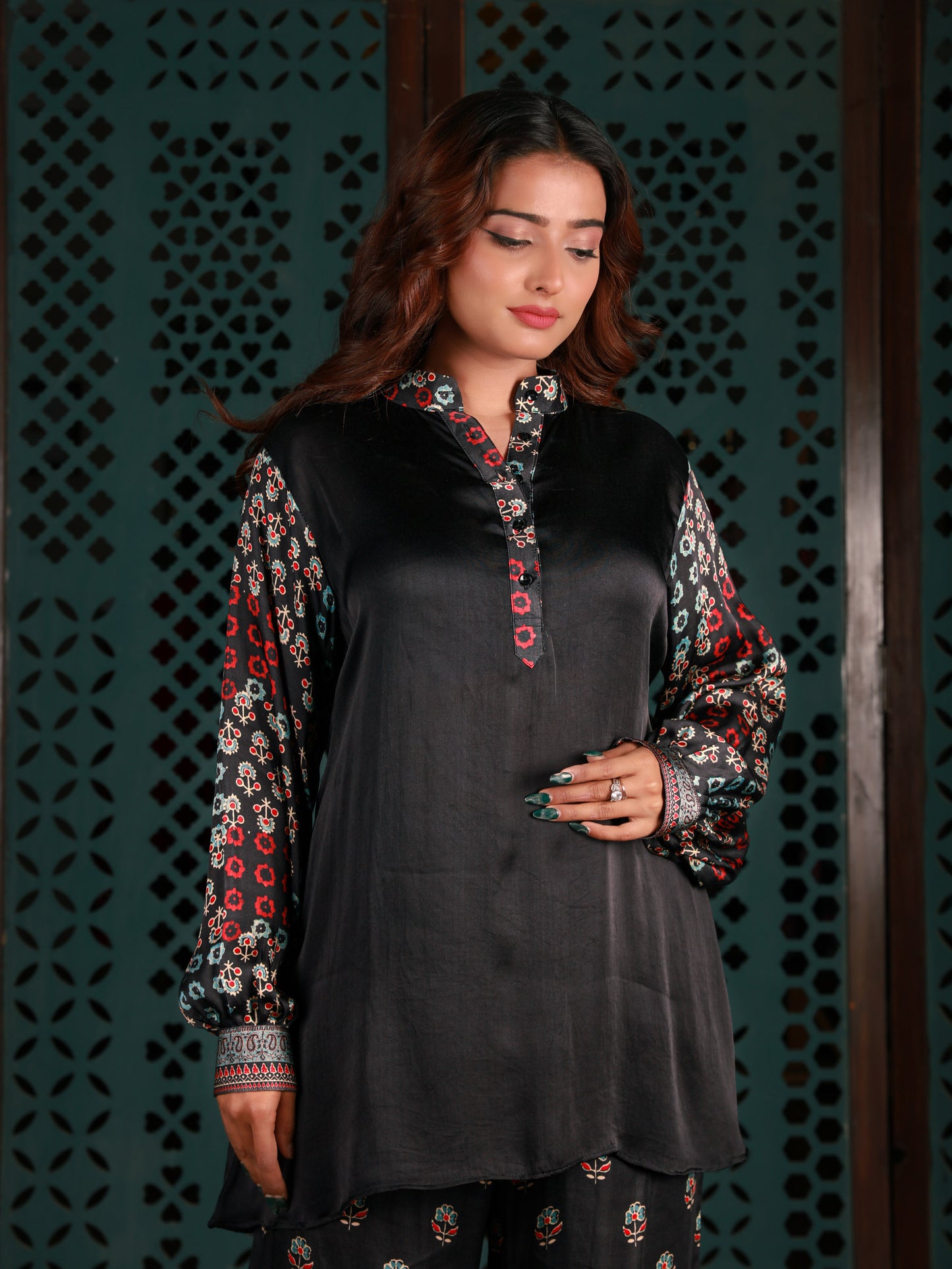 Black Printed Sleeve Co-ord Set