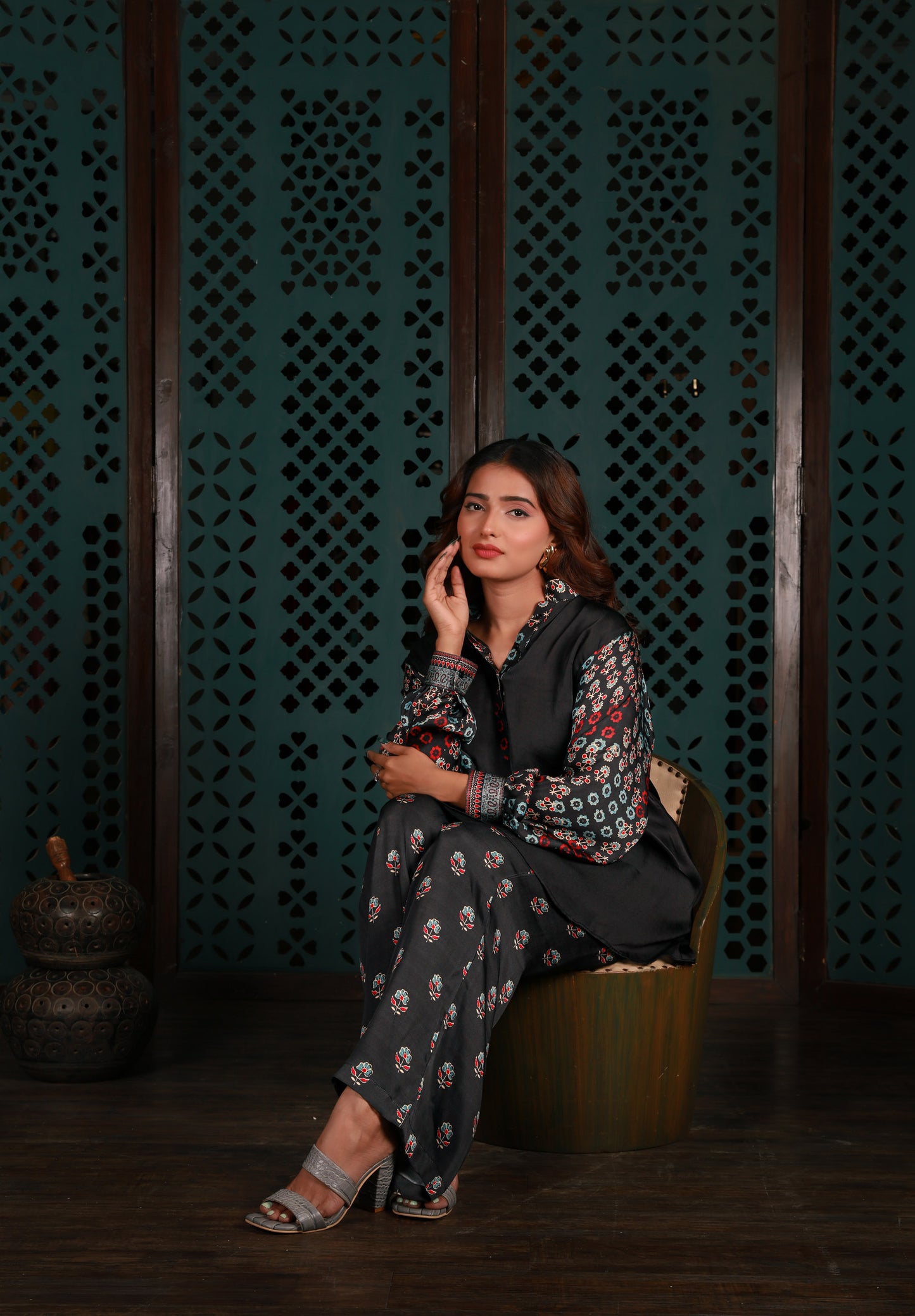Black Printed Sleeve Co-ord Set