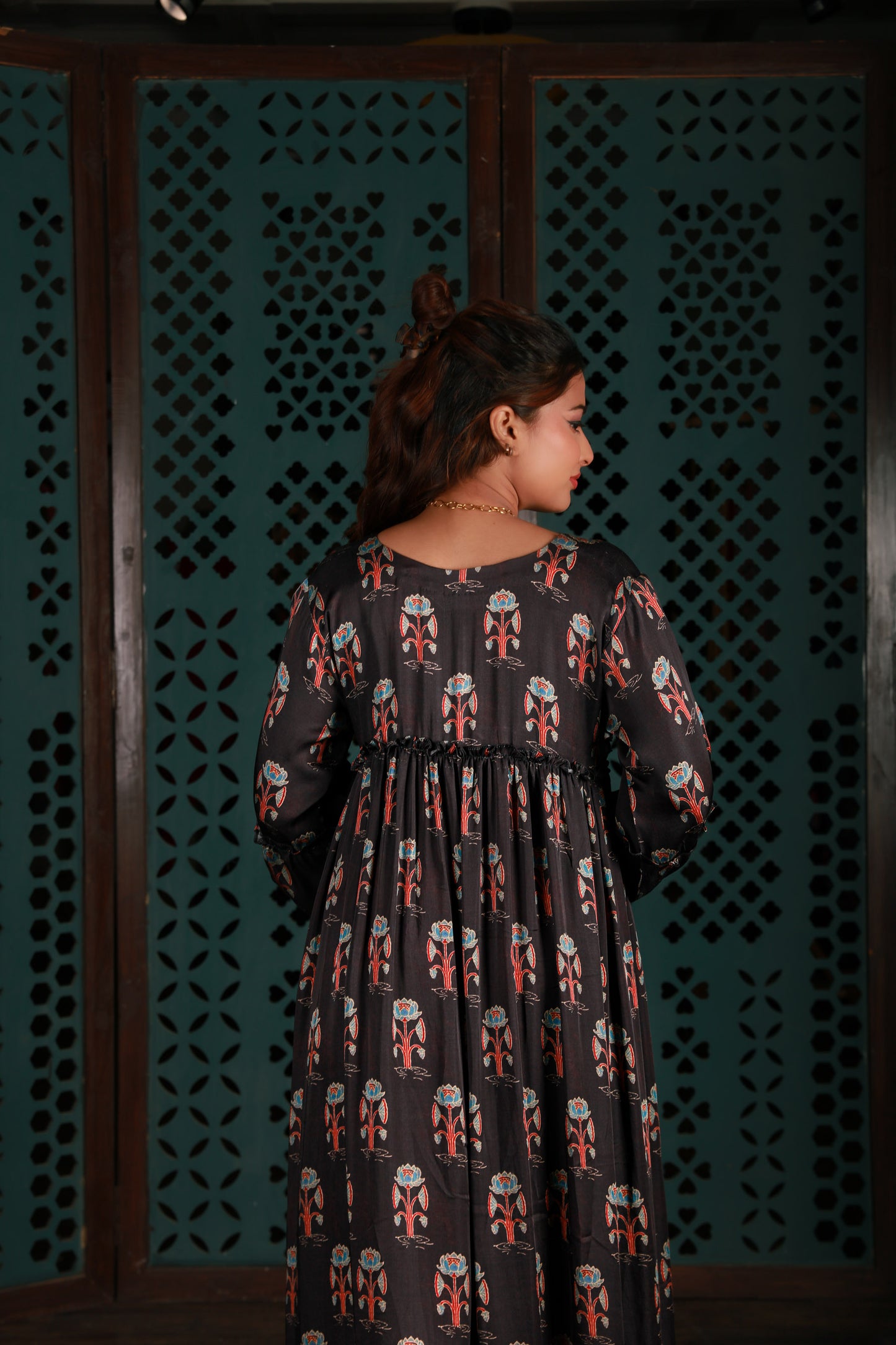 Black Gathered Yoke Dress