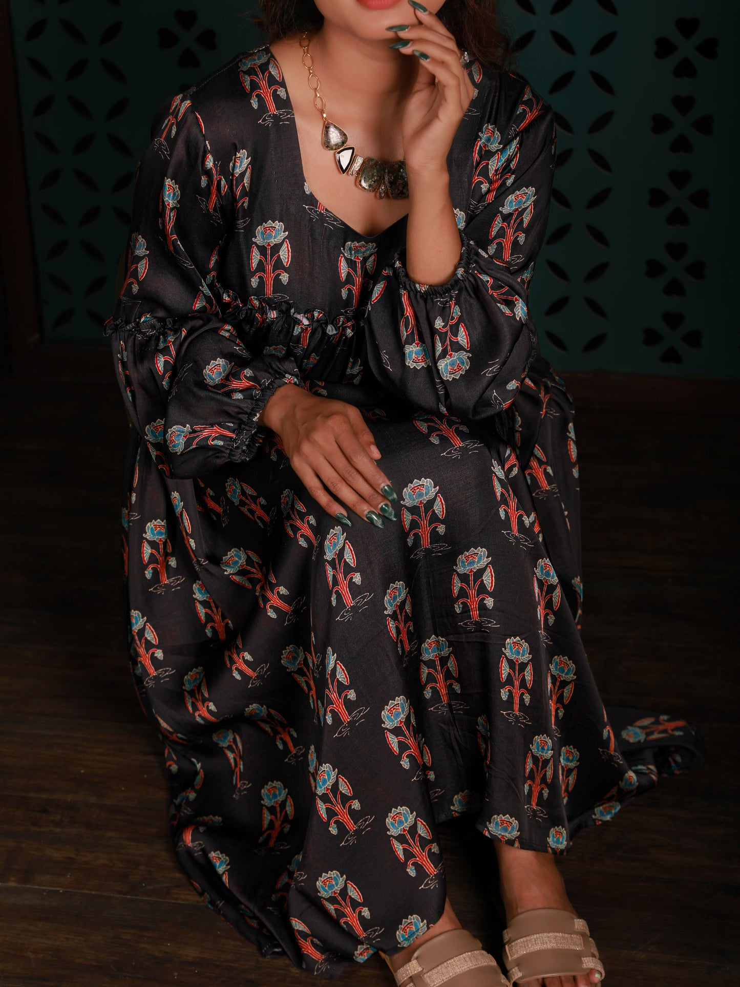 Black Gathered Yoke Dress
