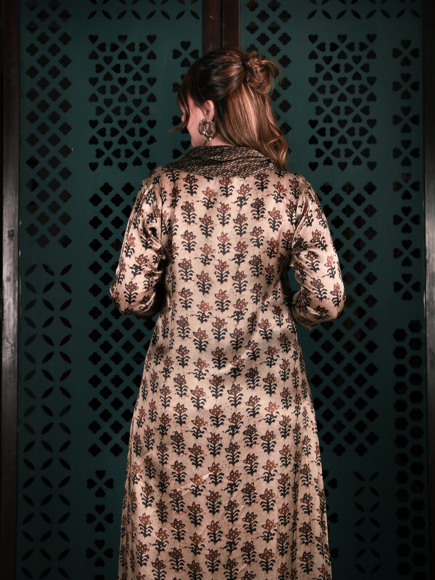 Beige Cowl Neck Printed Co-ord Set