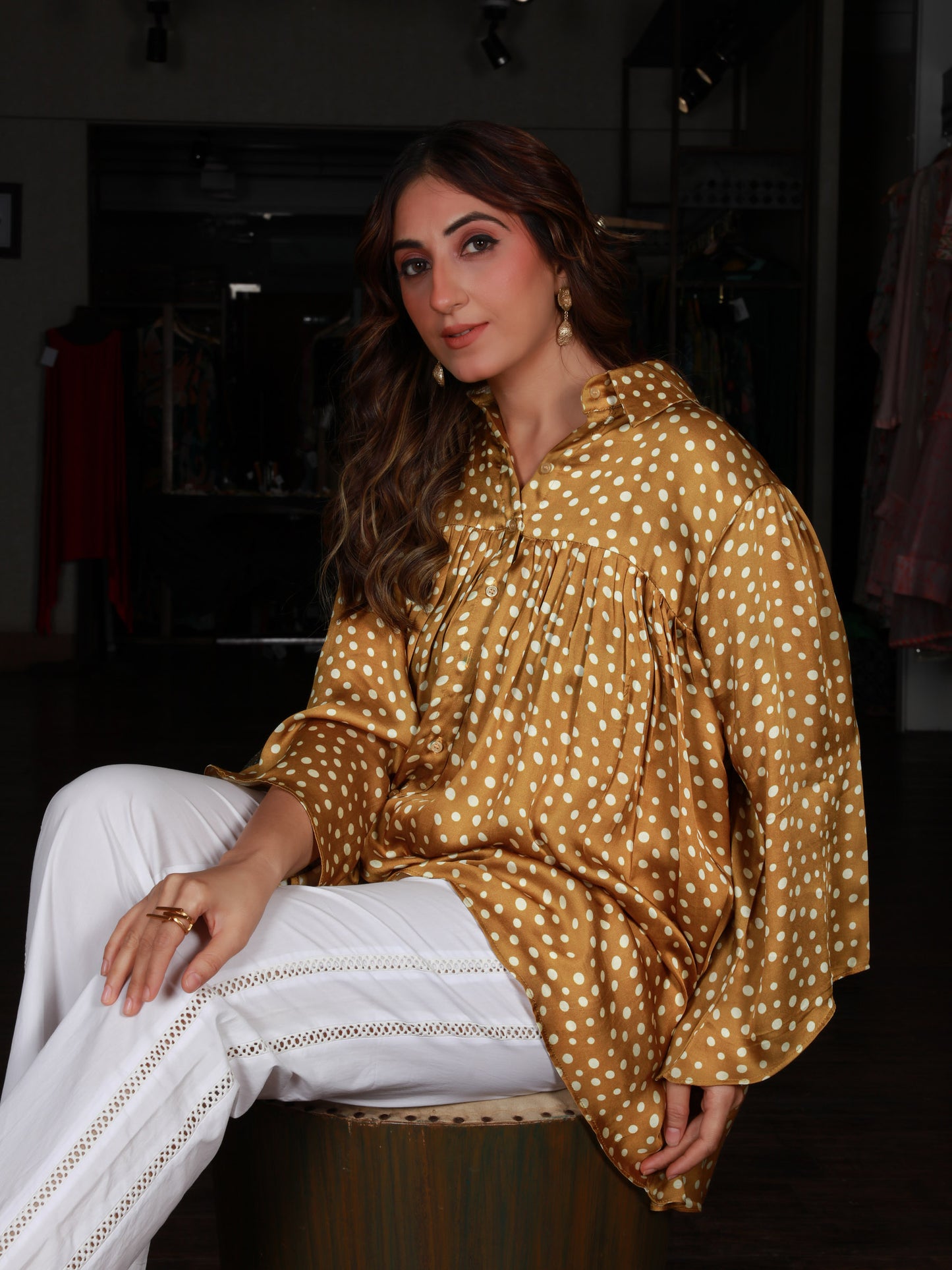 Plited Polka Dot Shirt