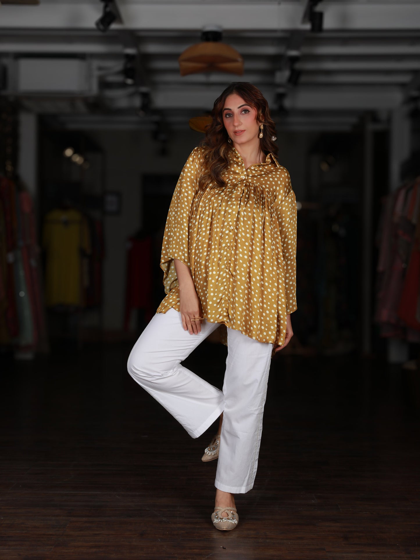 Plited Polka Dot Shirt