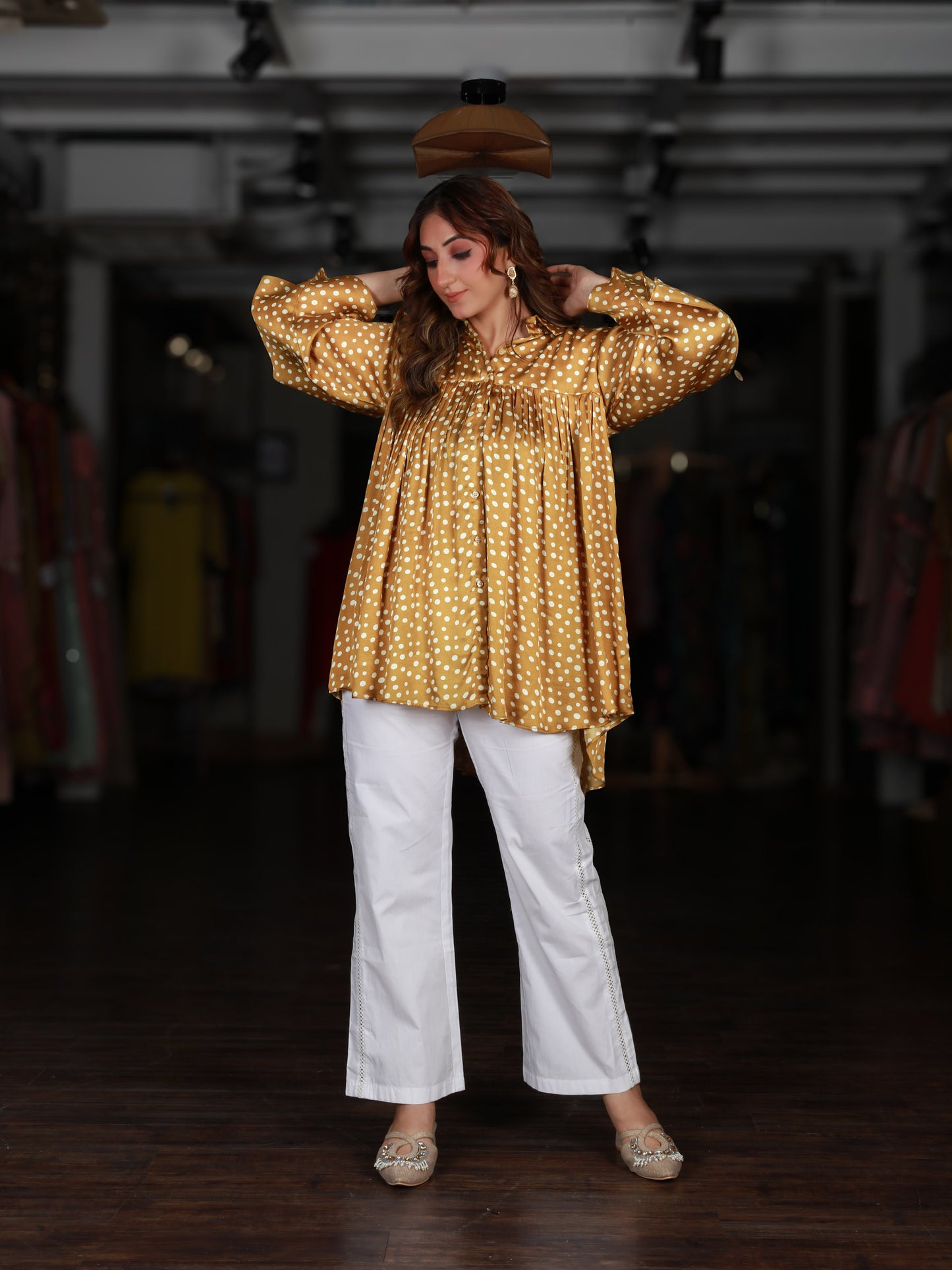 Plited Polka Dot Shirt