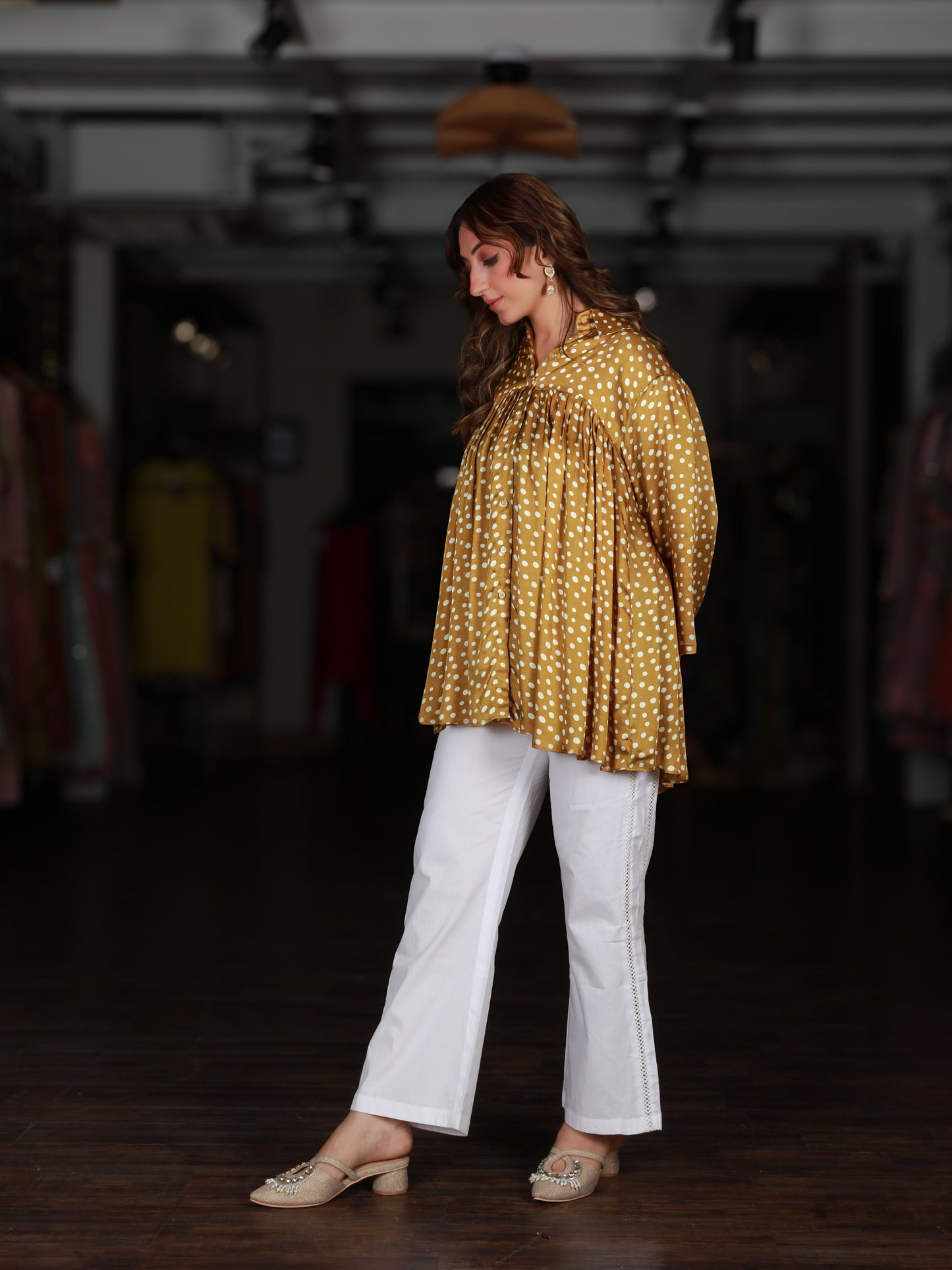 Plited Polka Dot Shirt