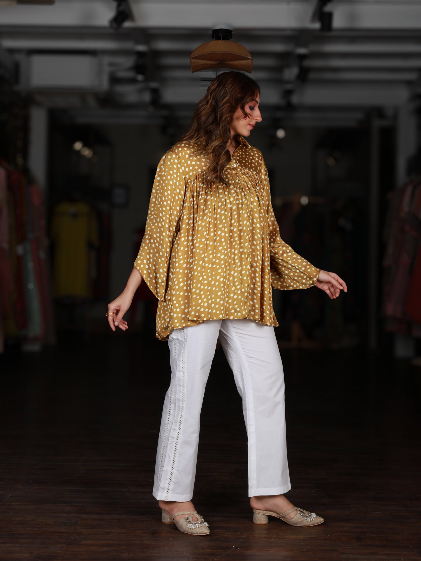 Plited Polka Dot Shirt