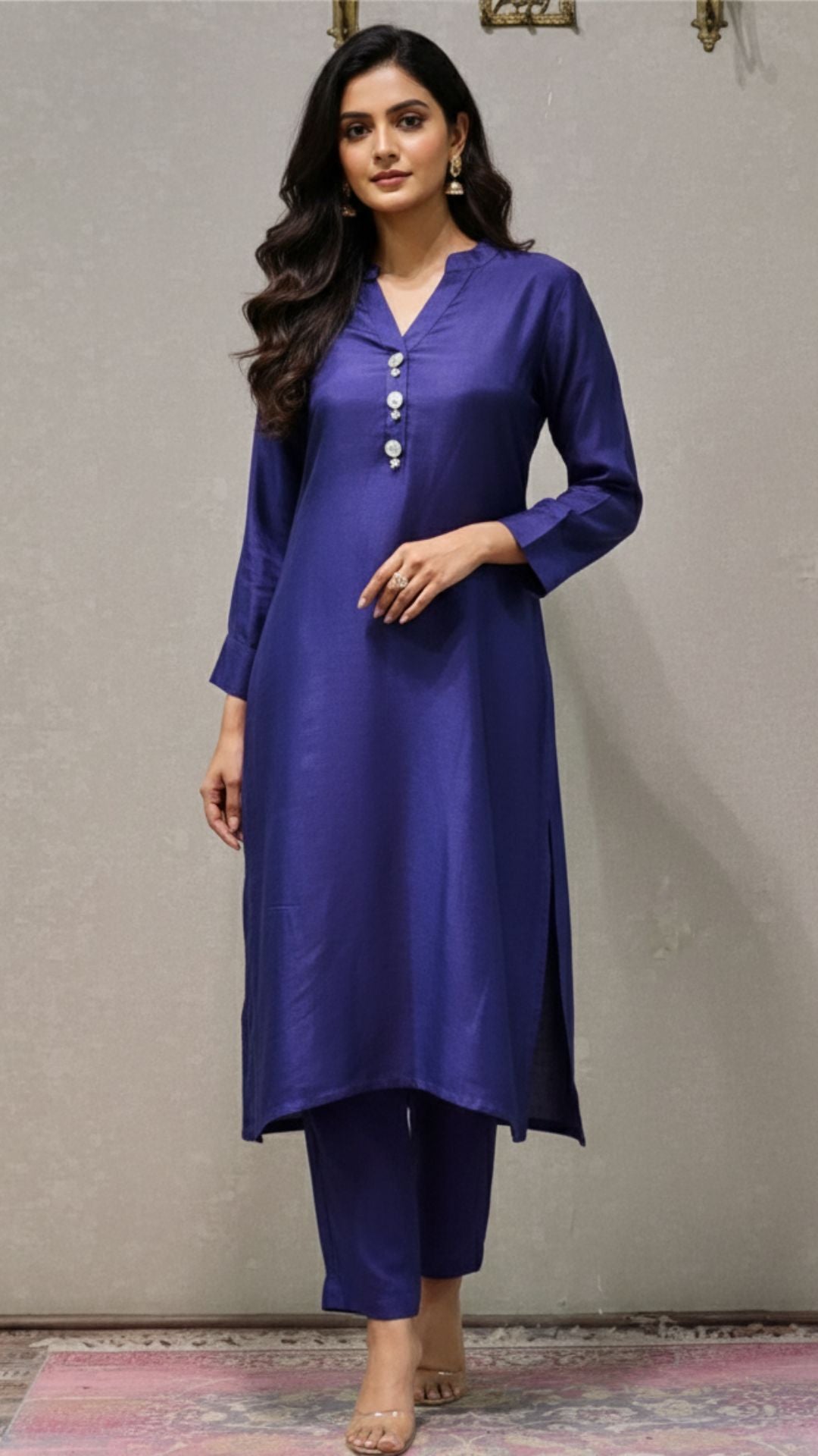 Royal Blue Dola Silk Kurta Set