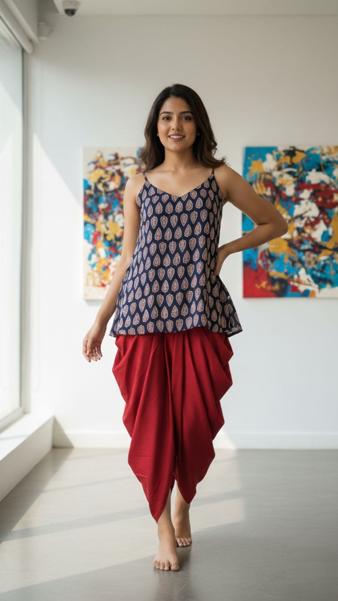 Indigo Printed Sleeveless Modal Top