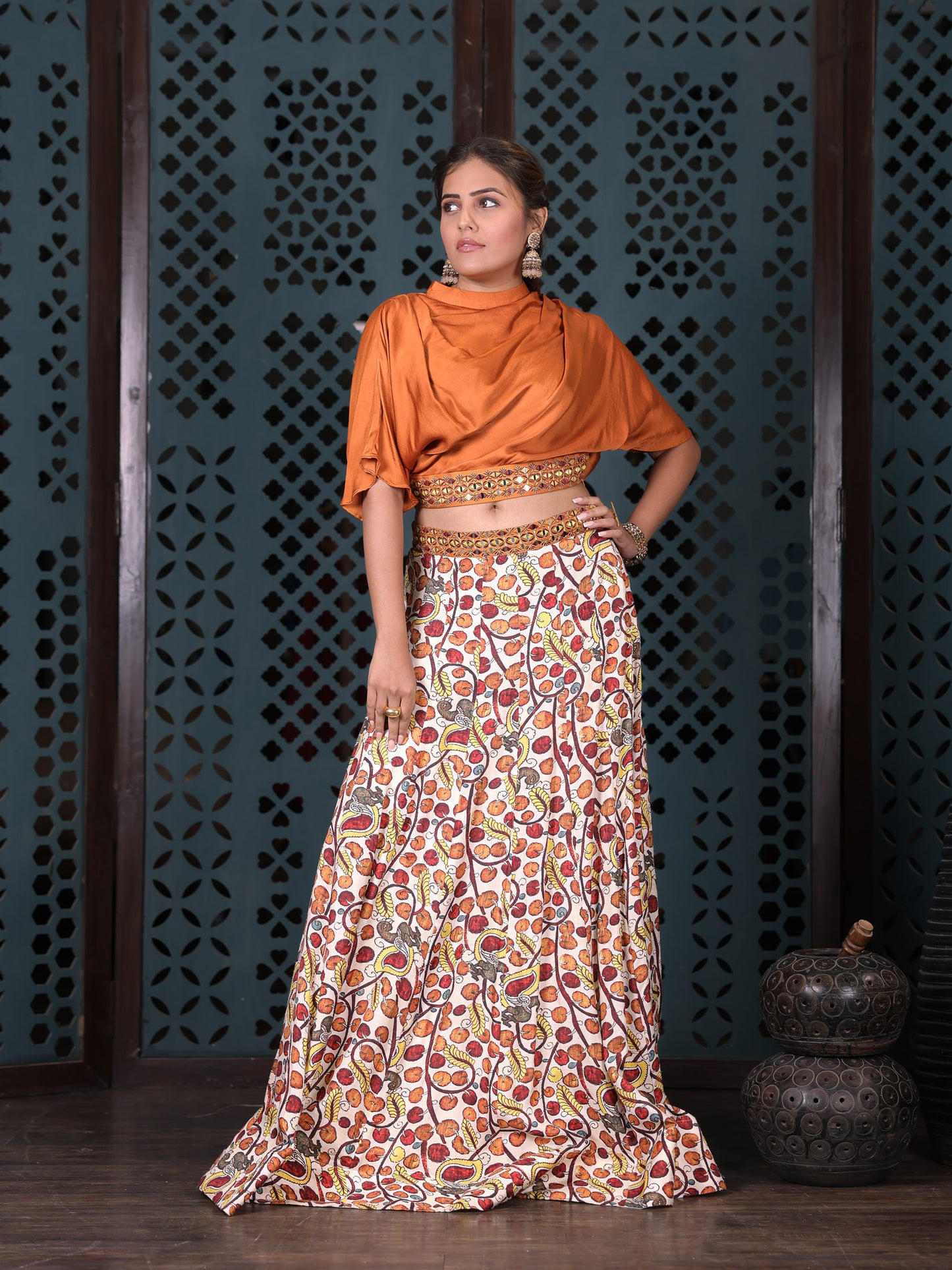 White Multicolor Printed Flared Skirt