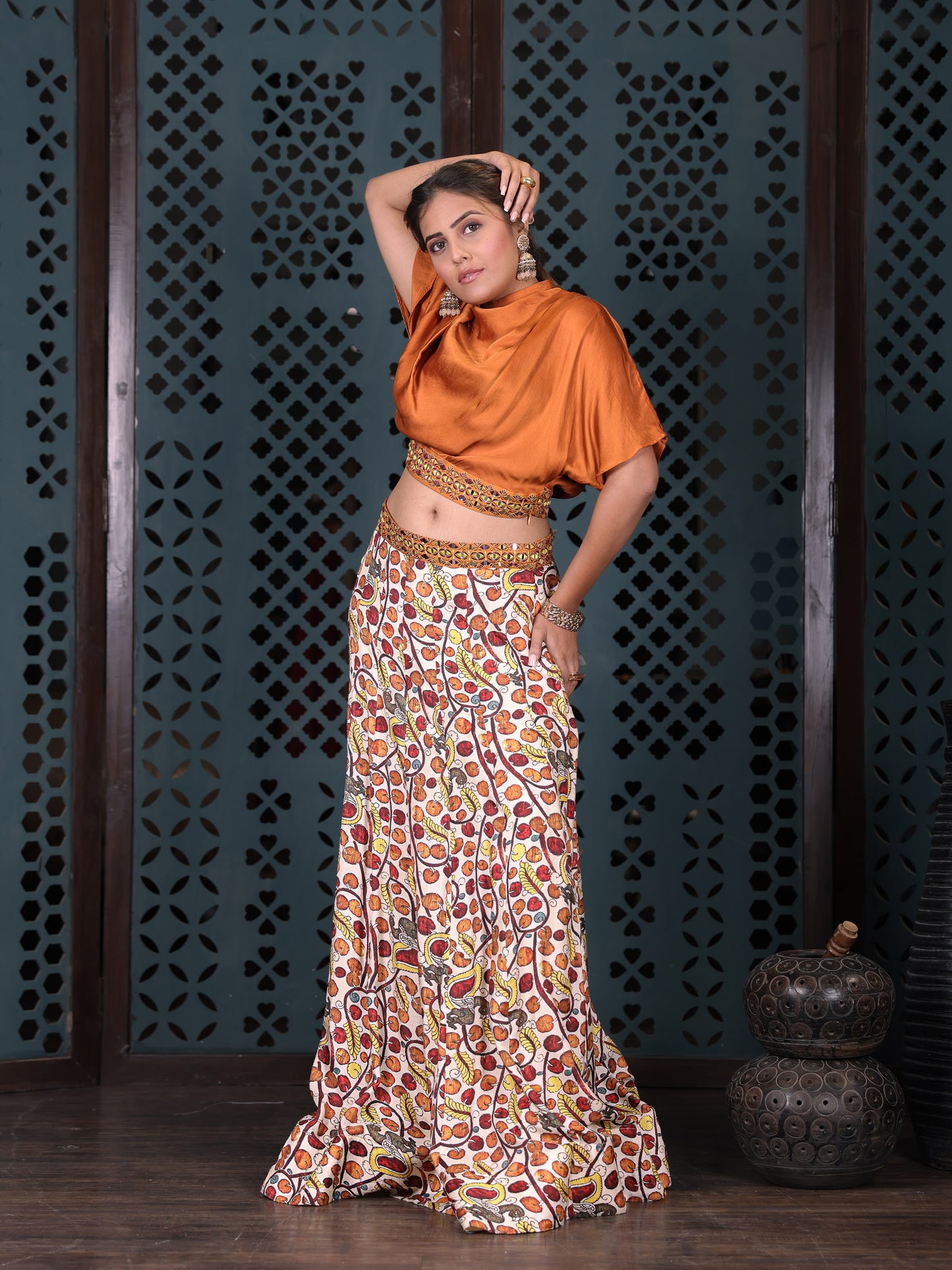 White Multicolor Printed Flared Skirt