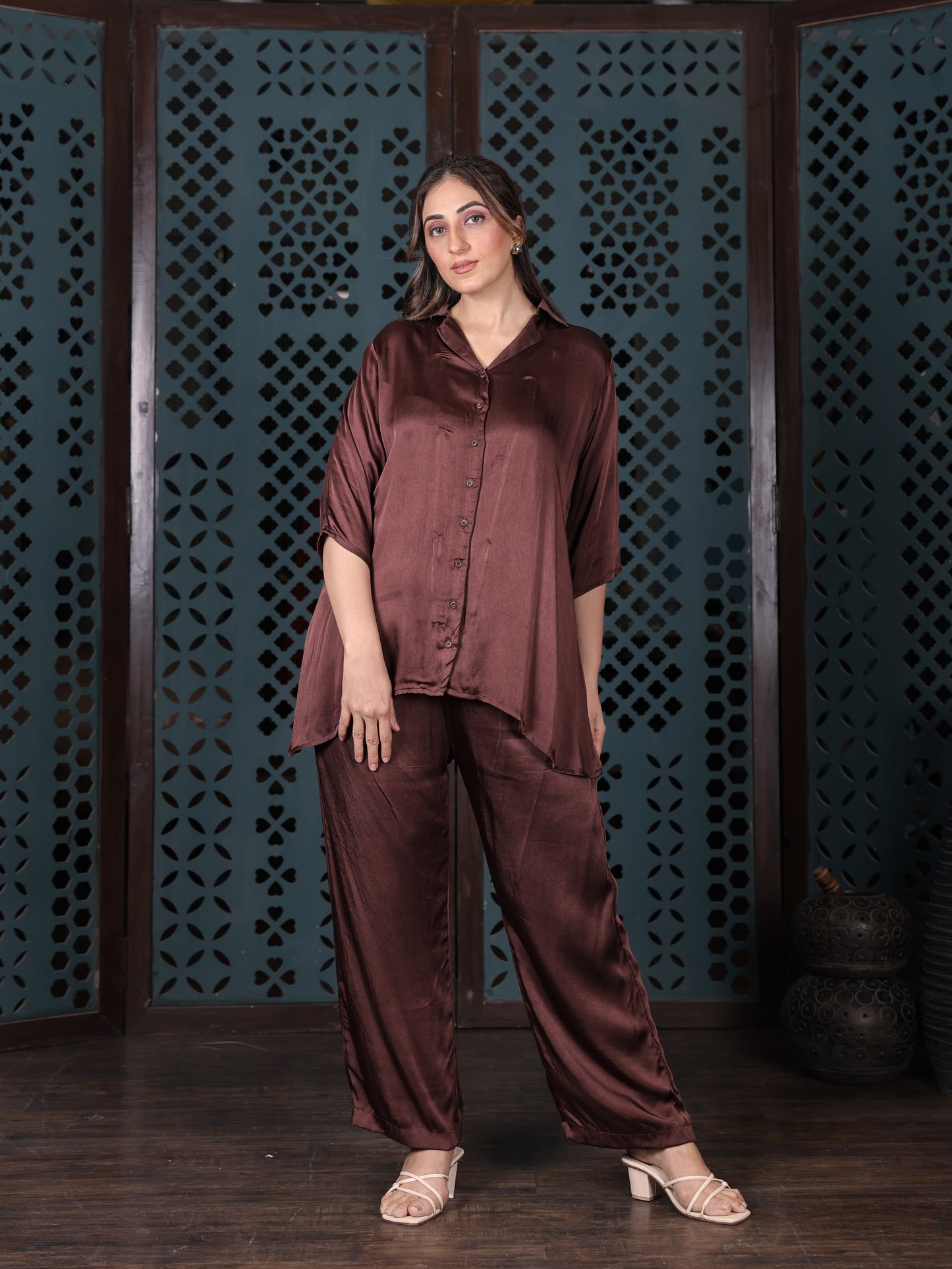 Chocolate Brown Satin Co-ord Set