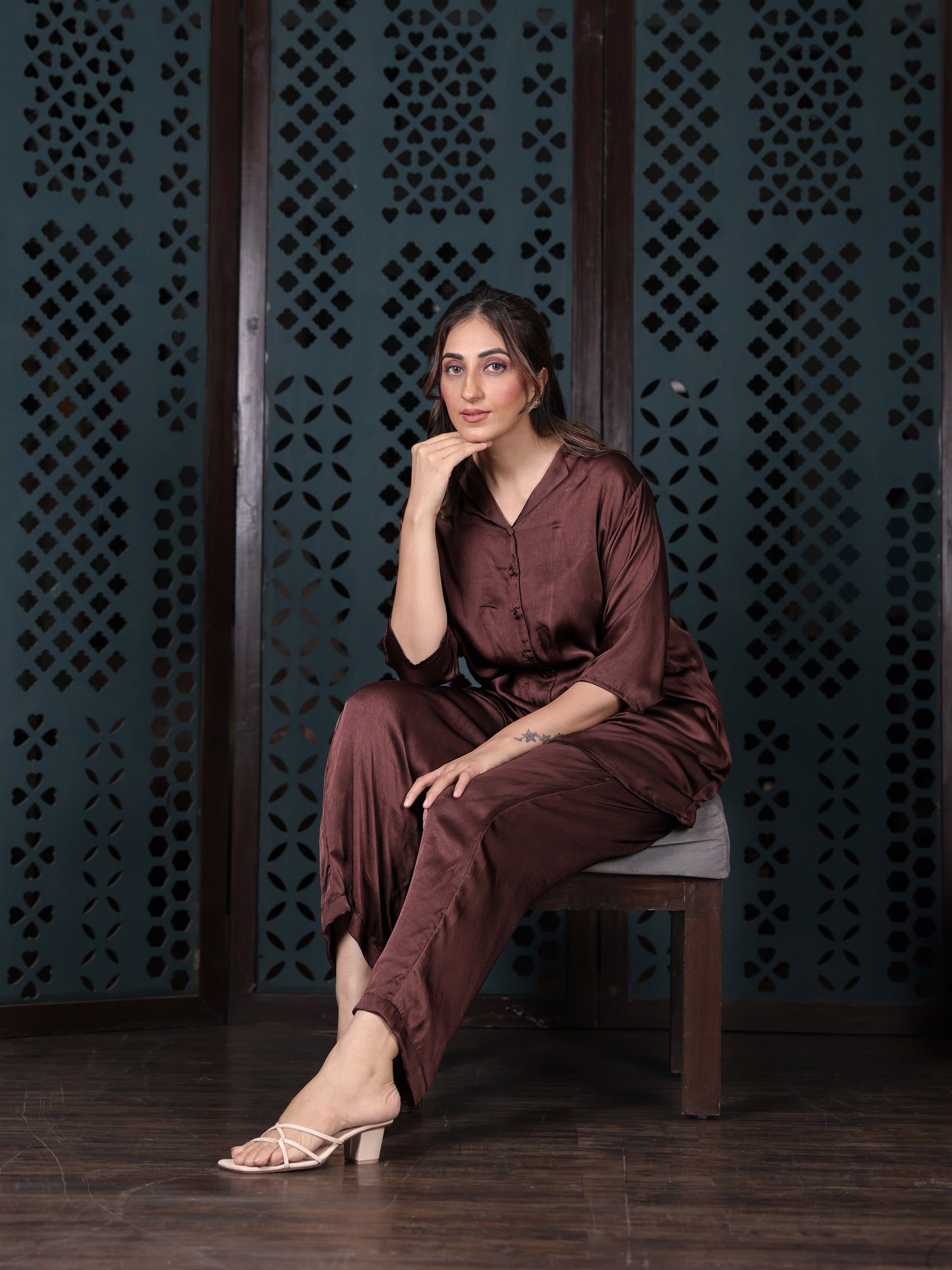 Chocolate Brown Satin Co-ord Set