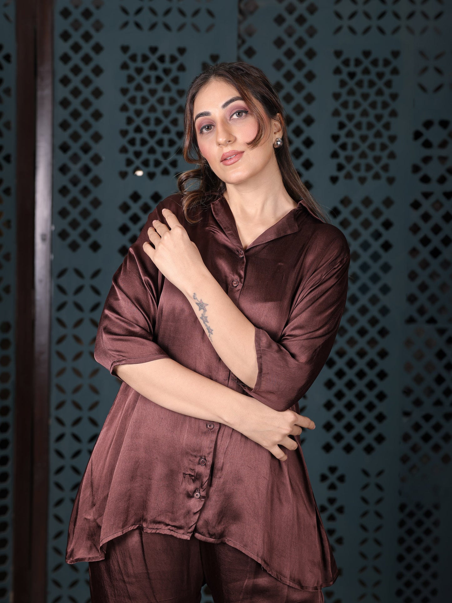 Chocolate Brown Satin Co-ord Set