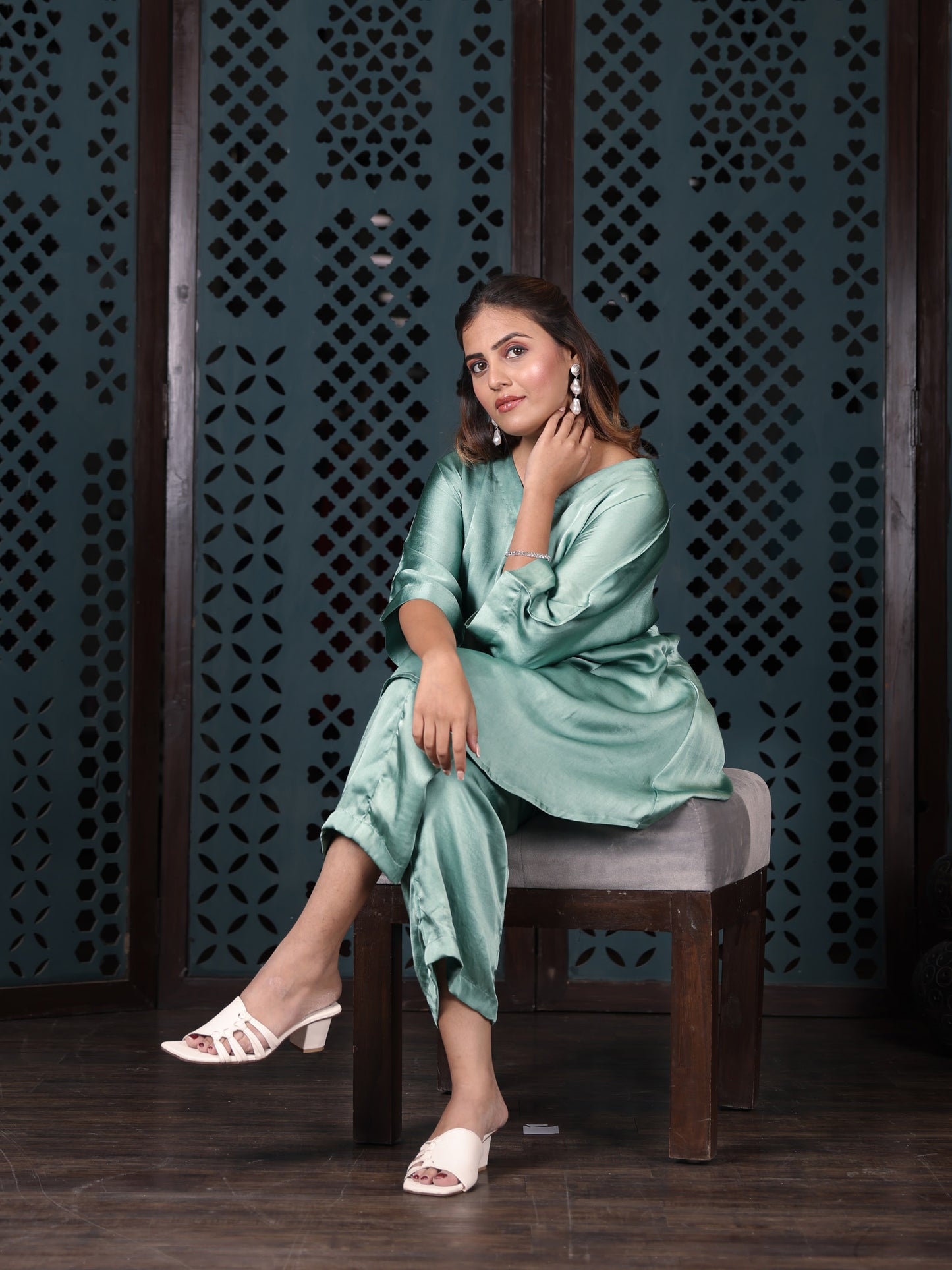 Mint Green Satin Co-ord Set