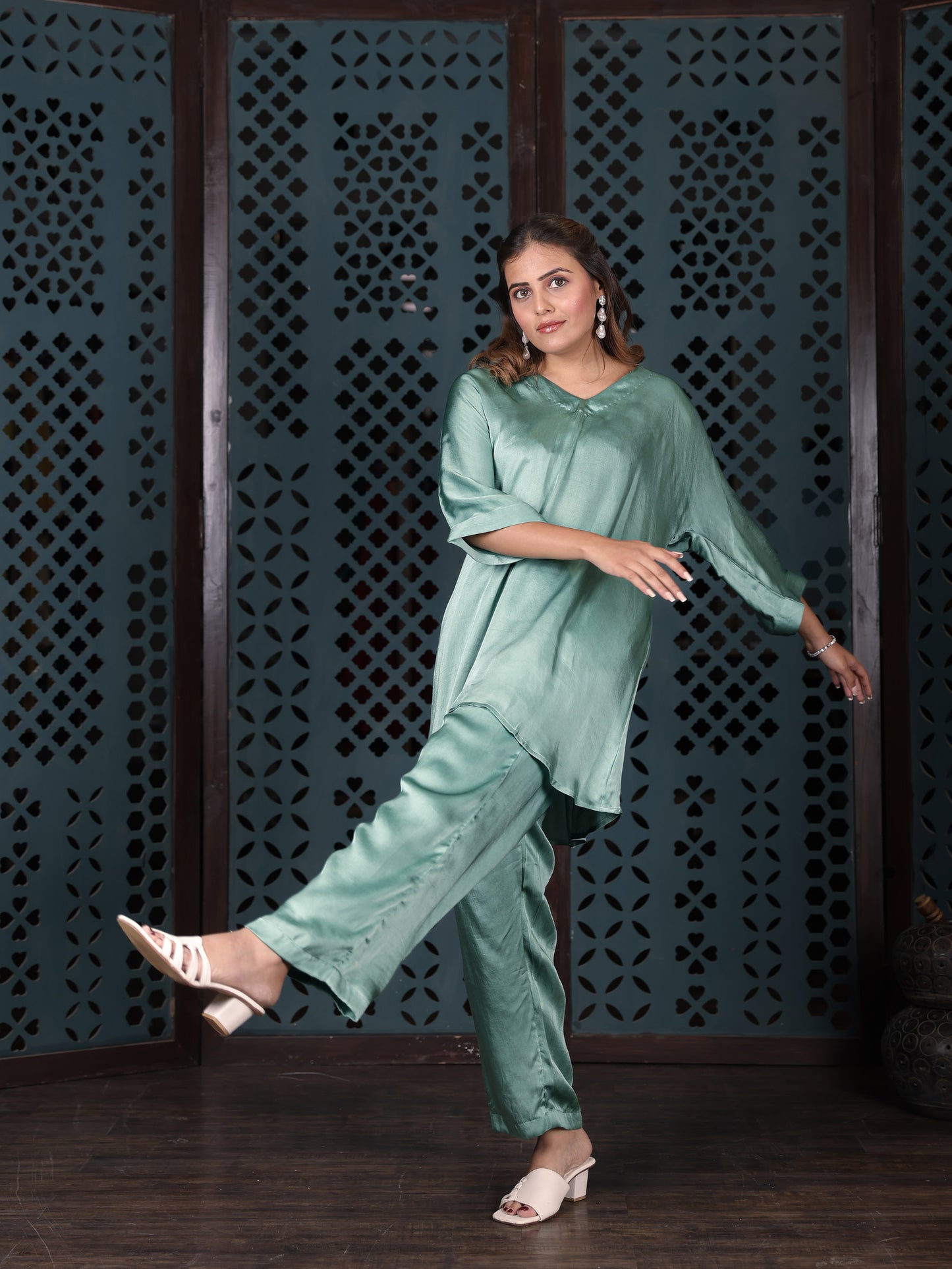 Mint Green Satin Co-ord Set