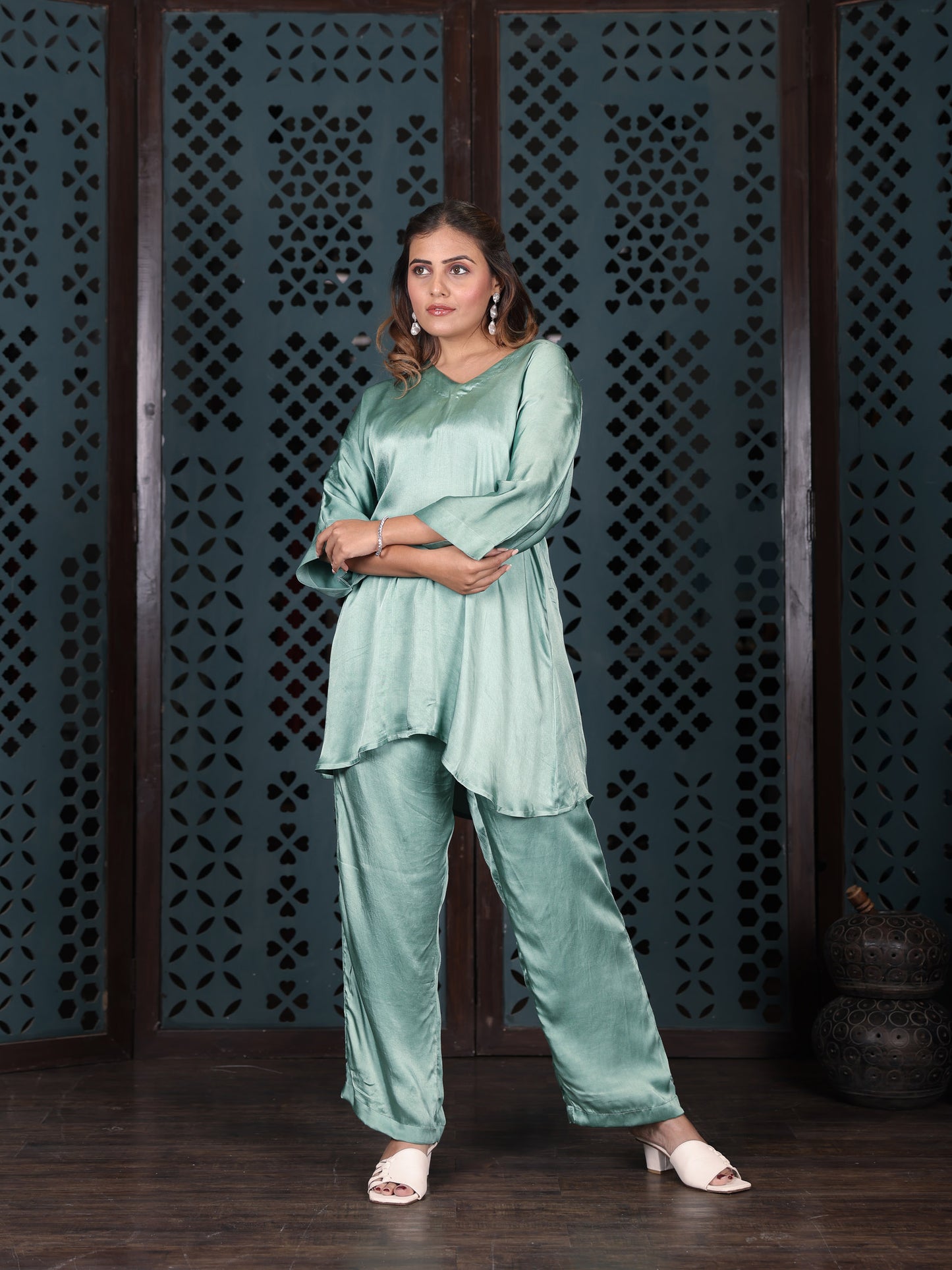 Mint Green Satin Co-ord Set