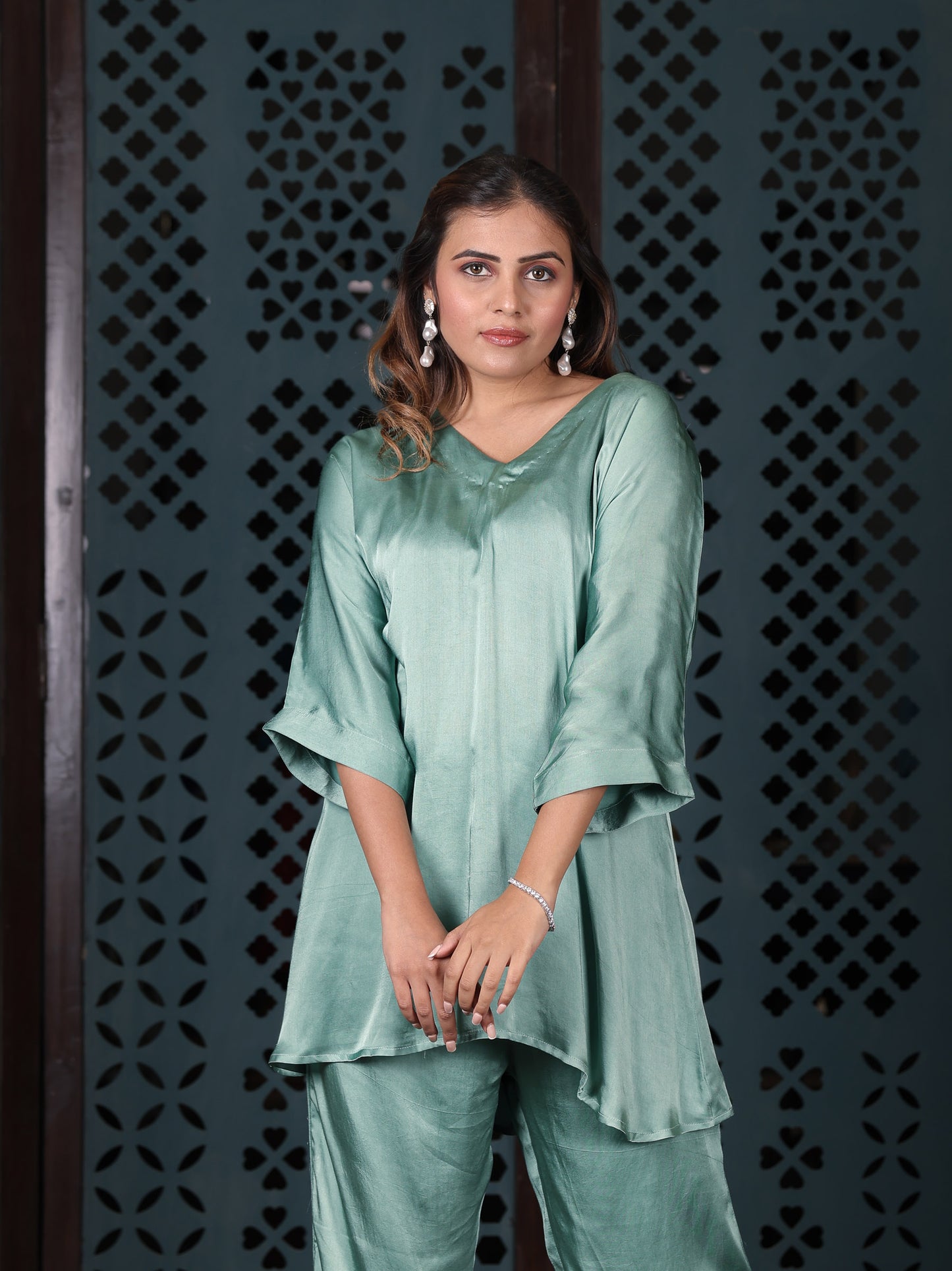 Mint Green Satin Co-ord Set