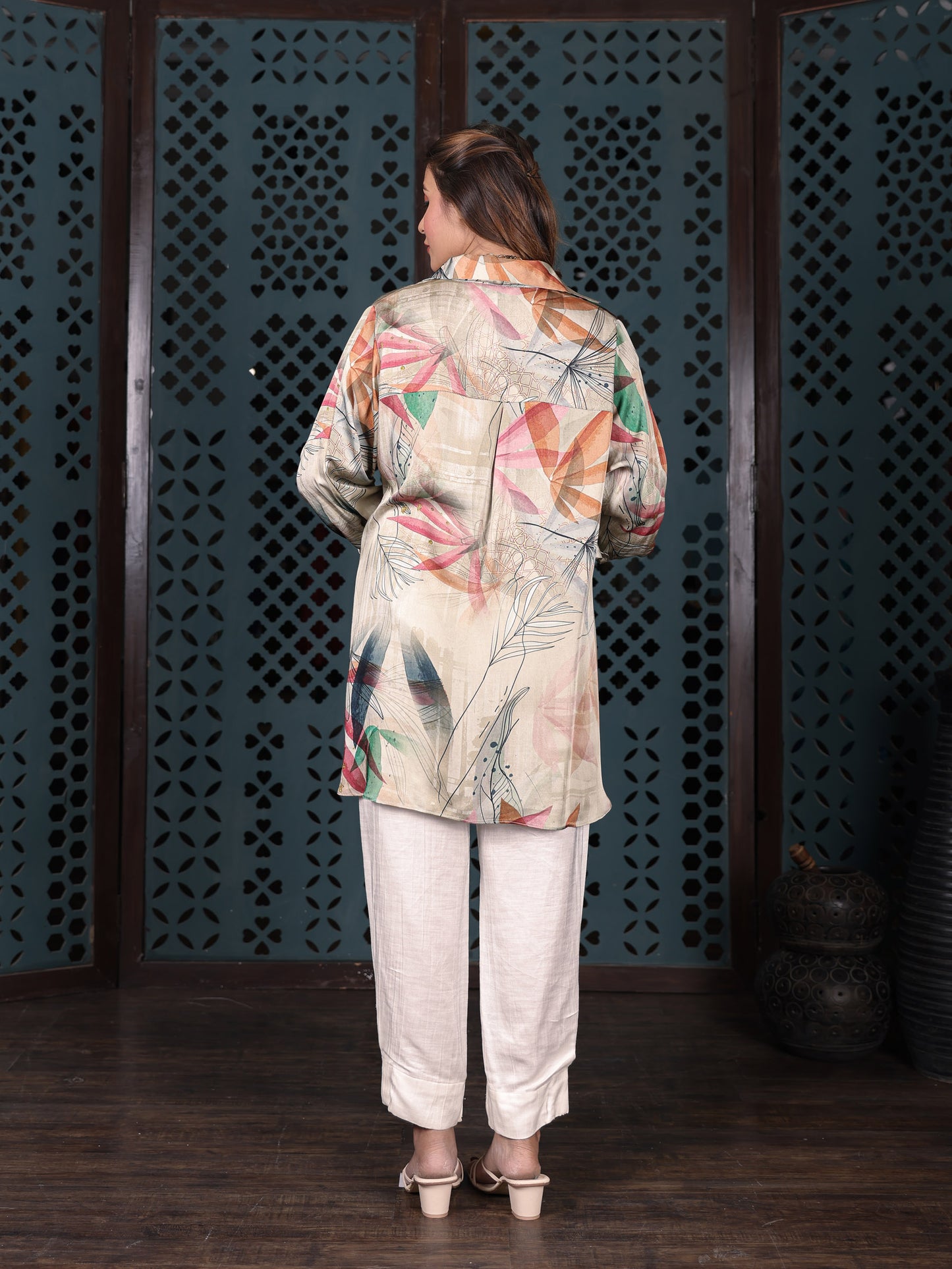Ivory Printed High-low Shirt