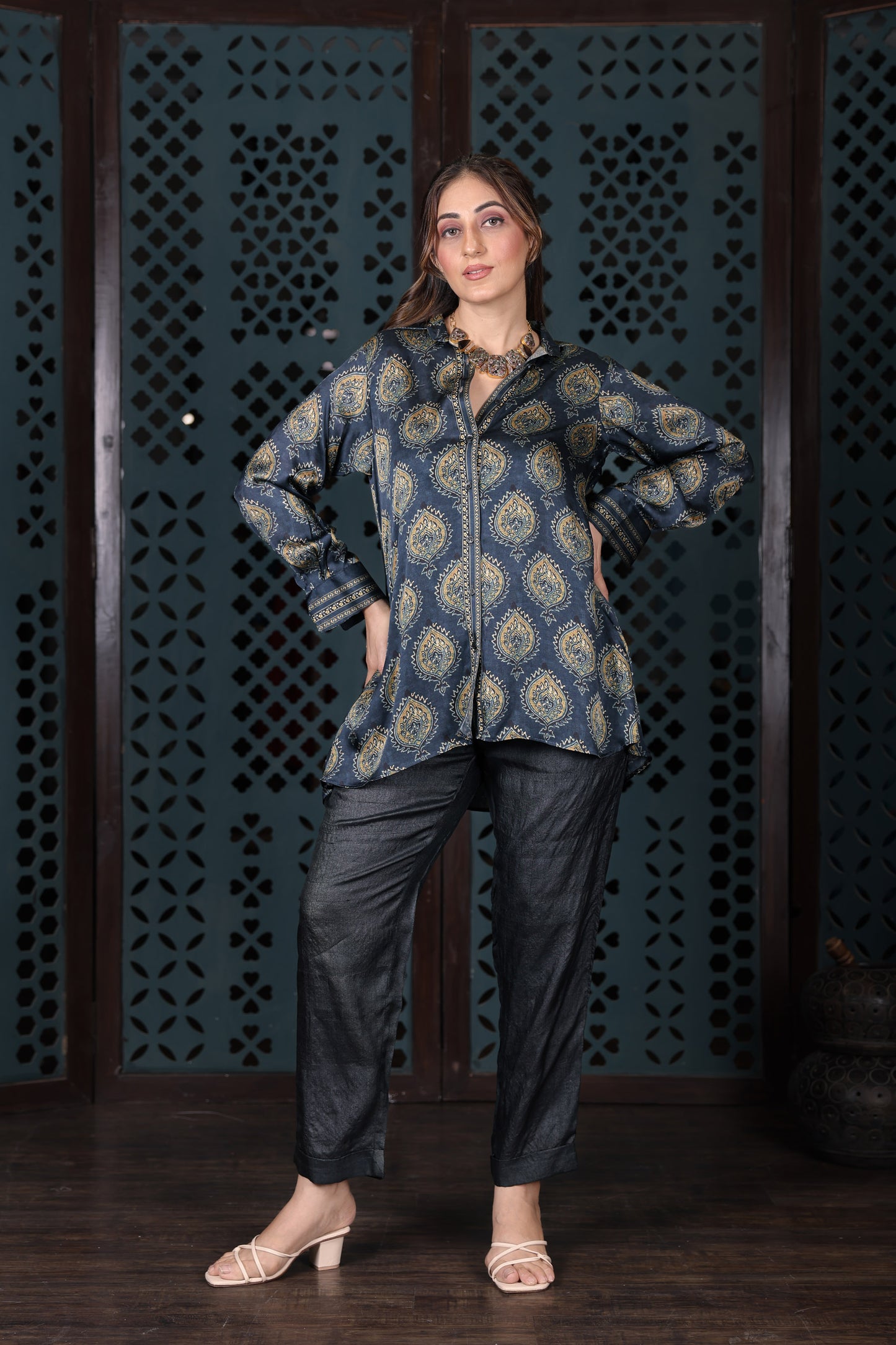 Slate Blue Ikat Print Shirt