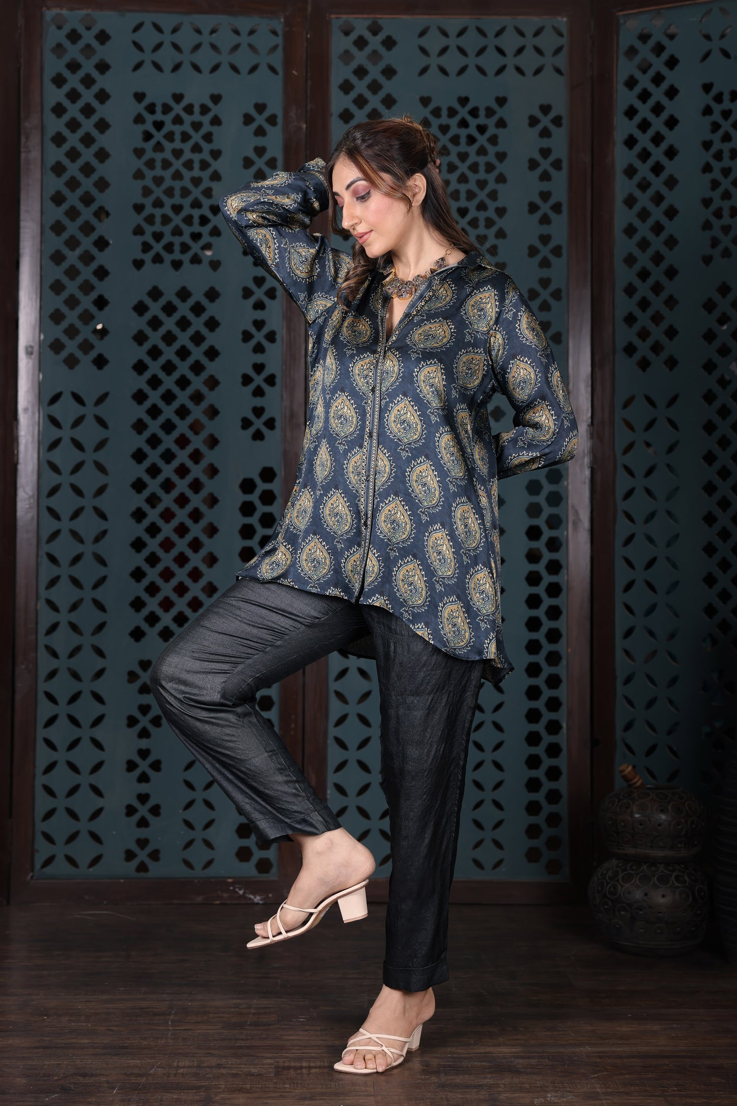 Slate Blue Ikat Print Shirt