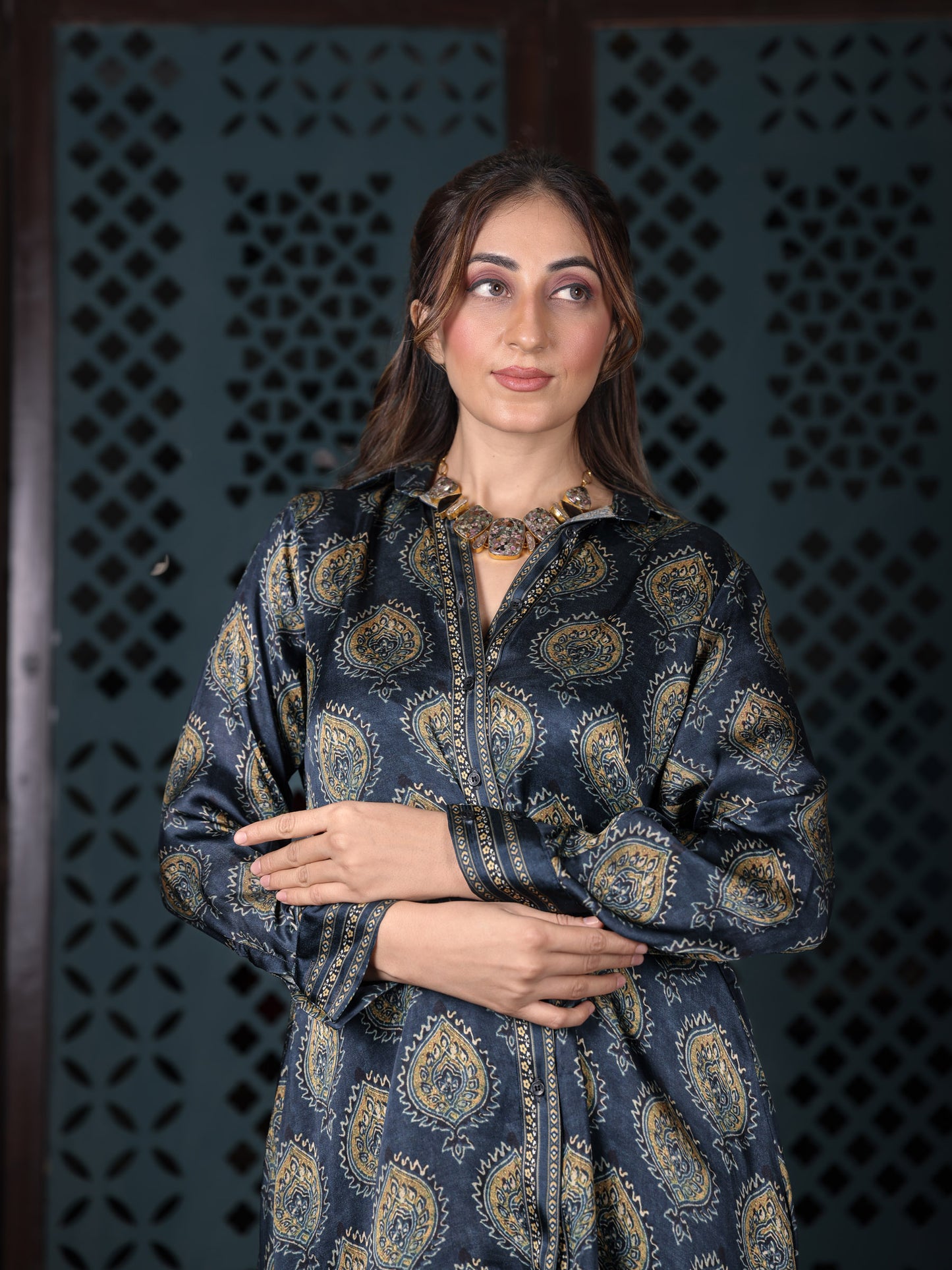 Slate Blue Ikat Print Shirt