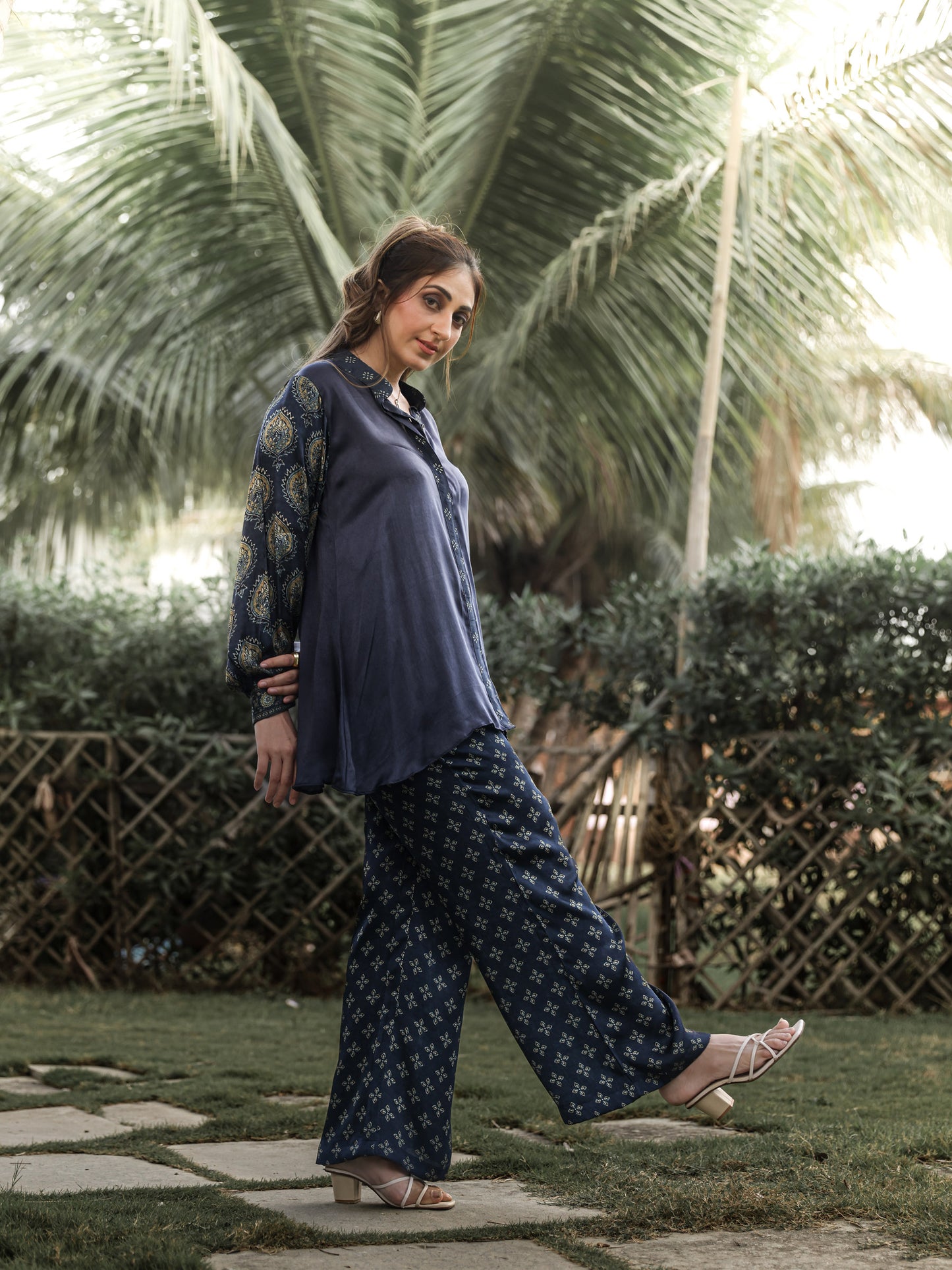 Navy Blue Printed Sleeve Co-ord Set