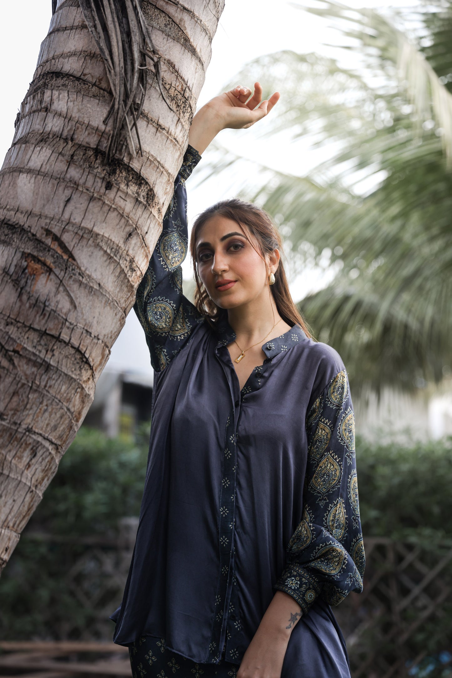 Navy Blue Printed Sleeve Co-ord Set