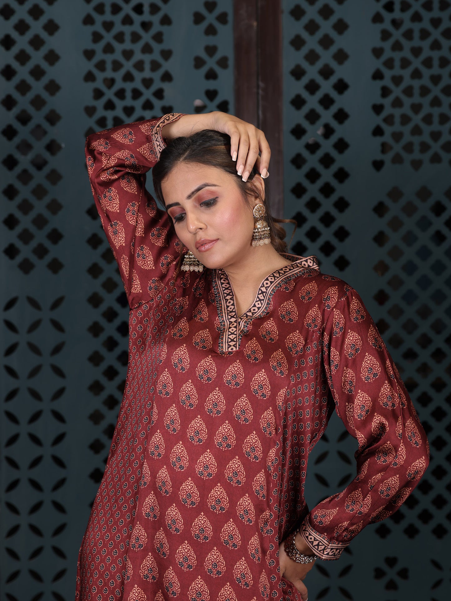 Maroon Ethnic Printed Kurta Set