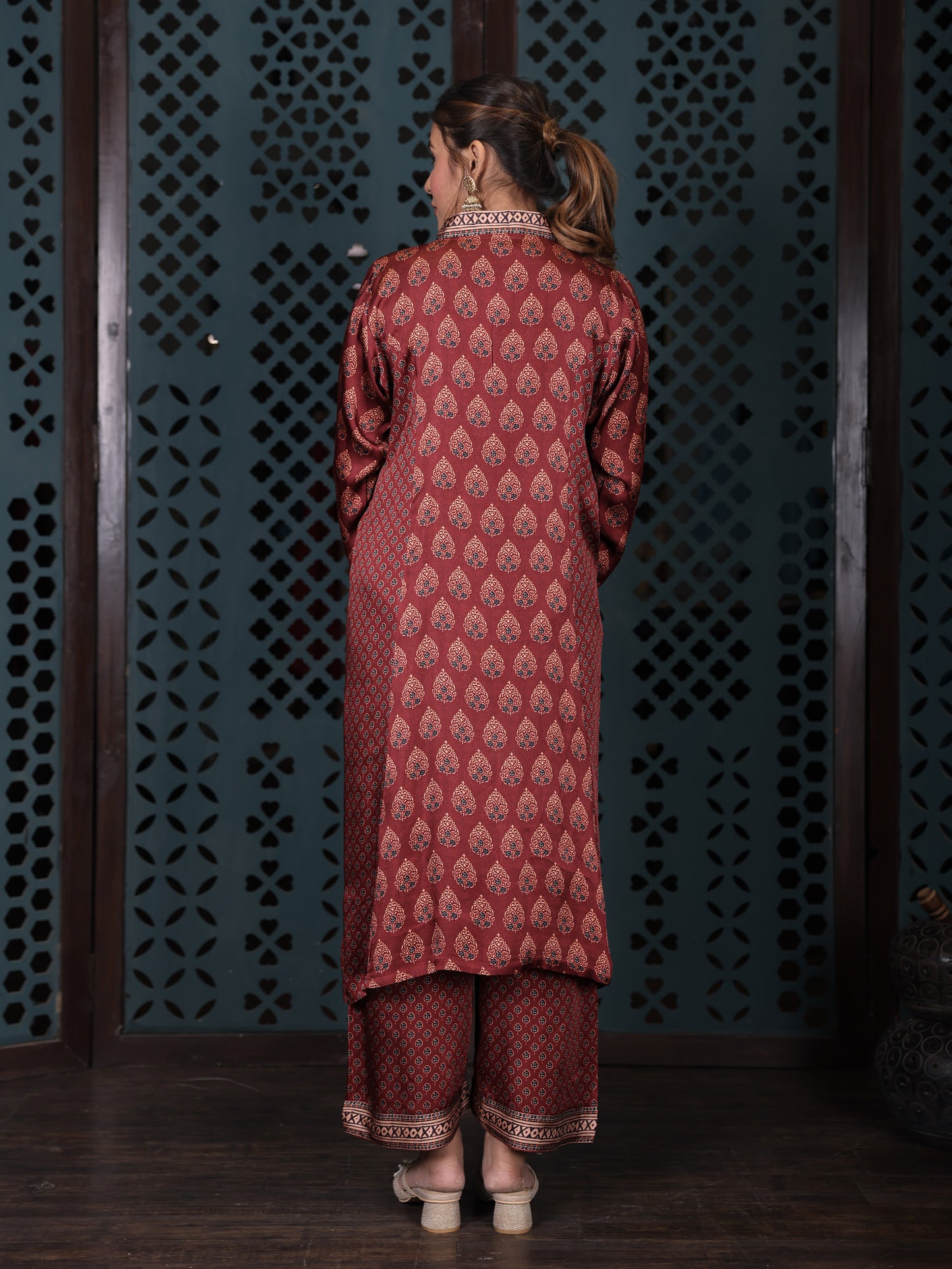 Maroon Ethnic Printed Kurta Set
