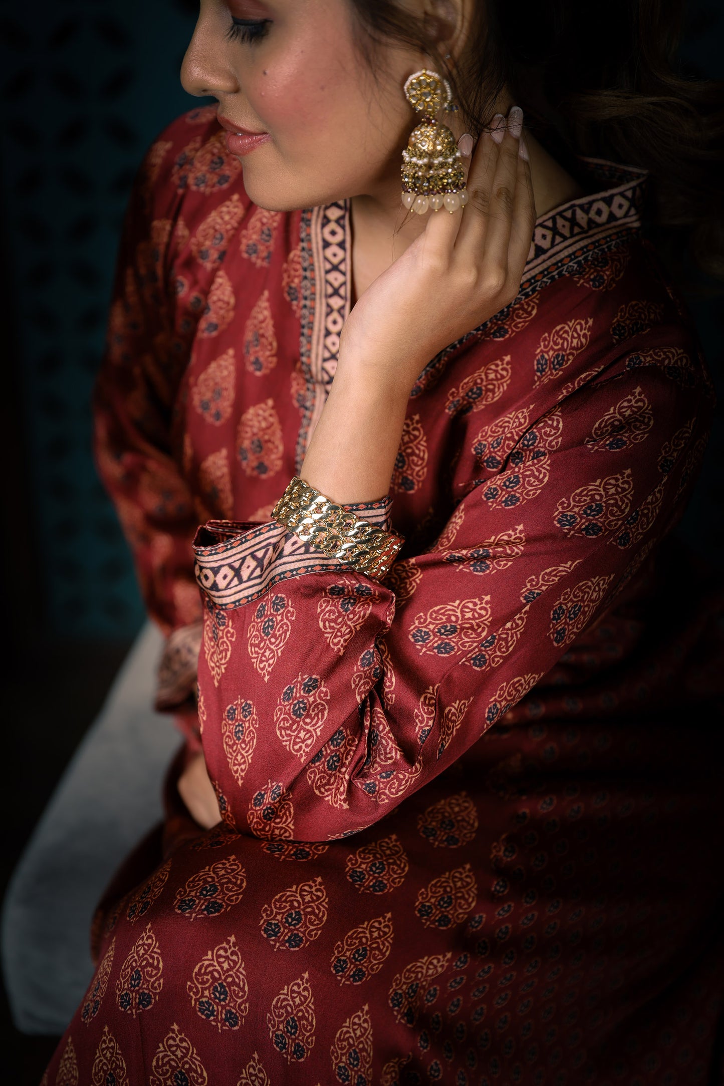 Maroon Ethnic Printed Kurta Set