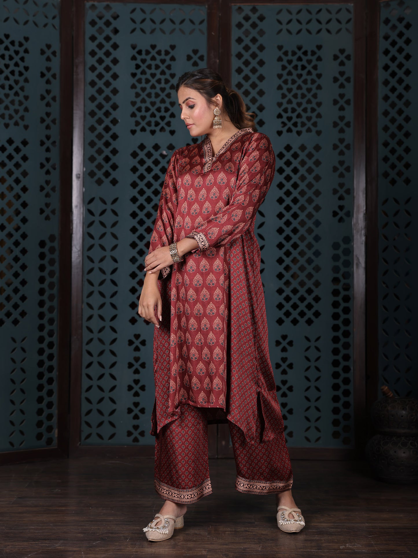 Maroon Ethnic Printed Kurta Set