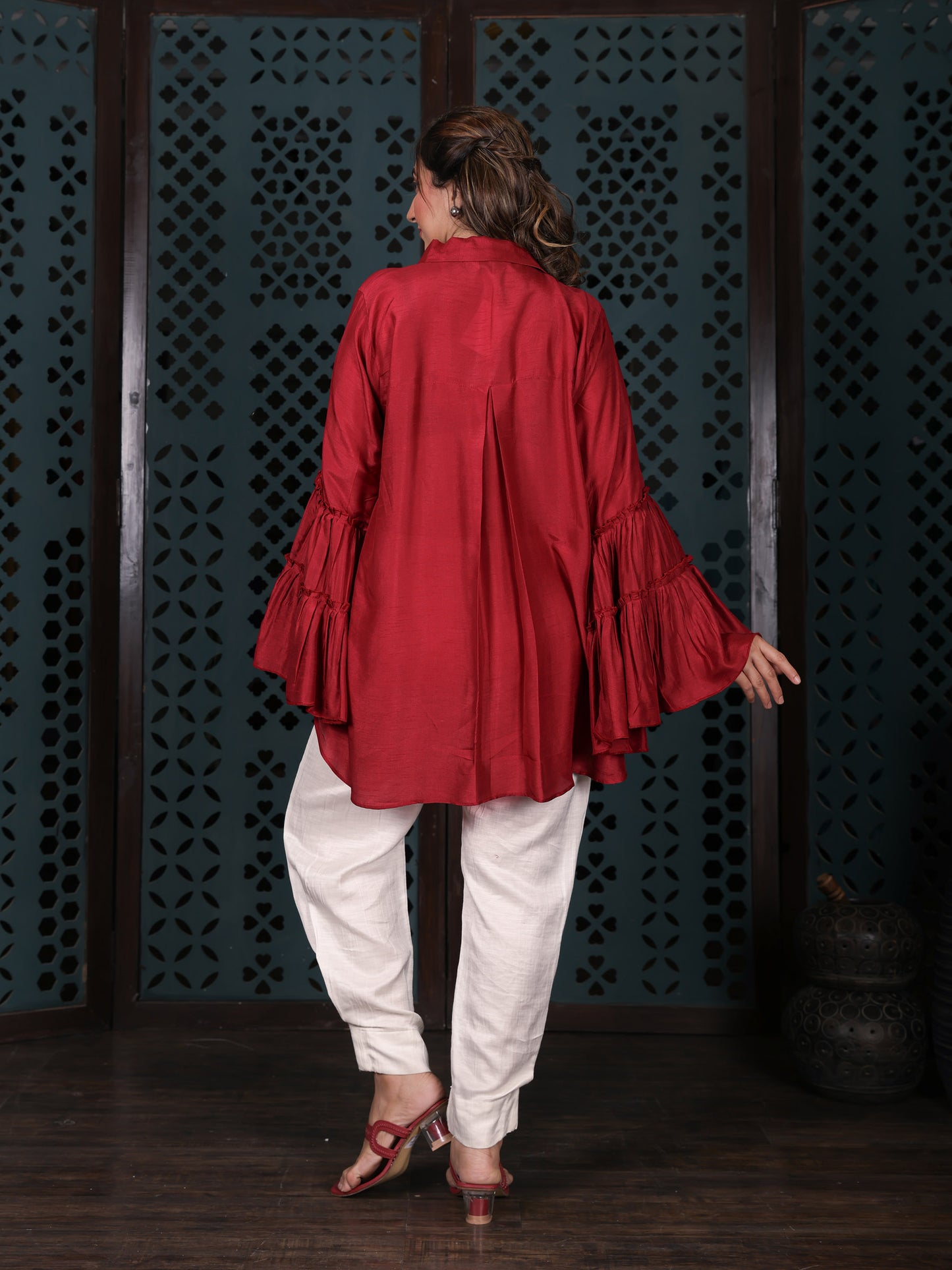 Red Shirt With Bell Flared Sleeves