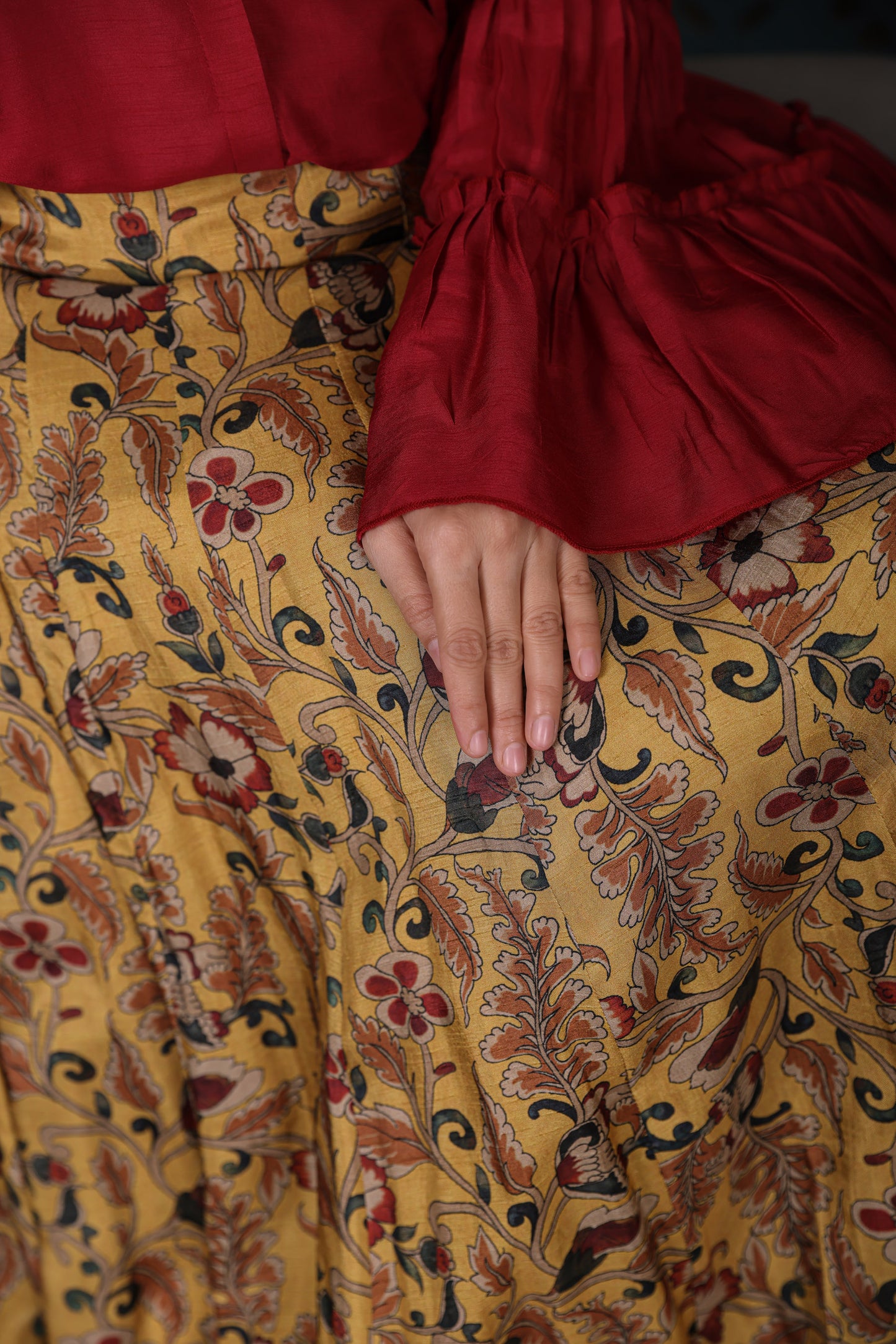 Yellow Floral Printed Flared Skirt