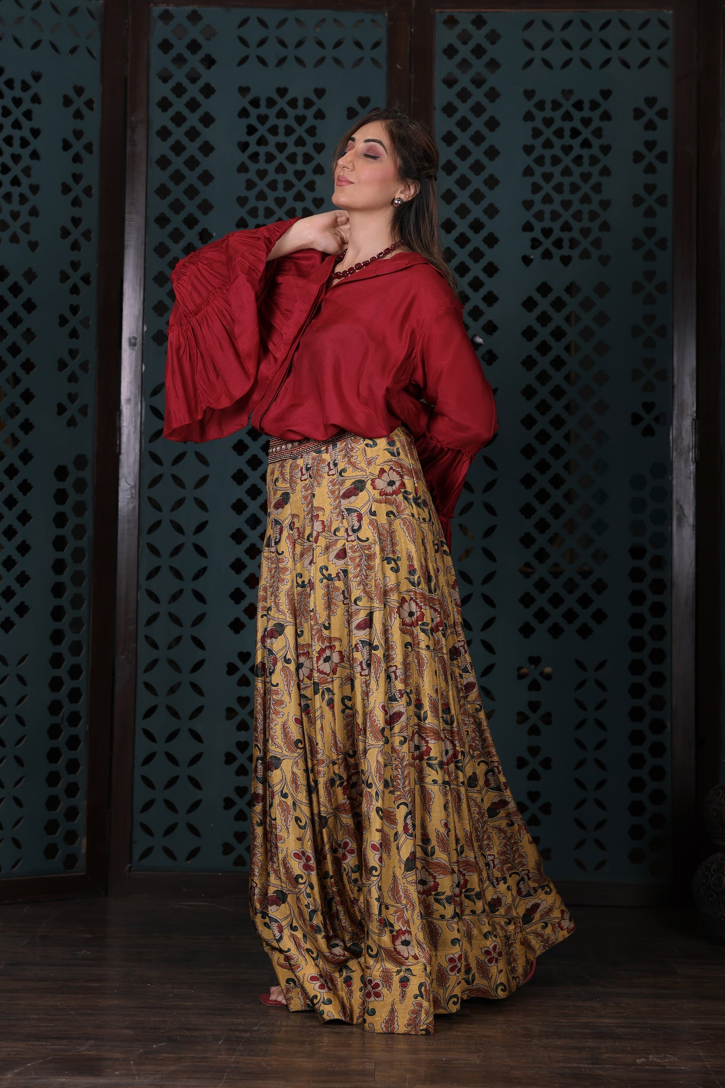 Yellow Floral Printed Flared Skirt