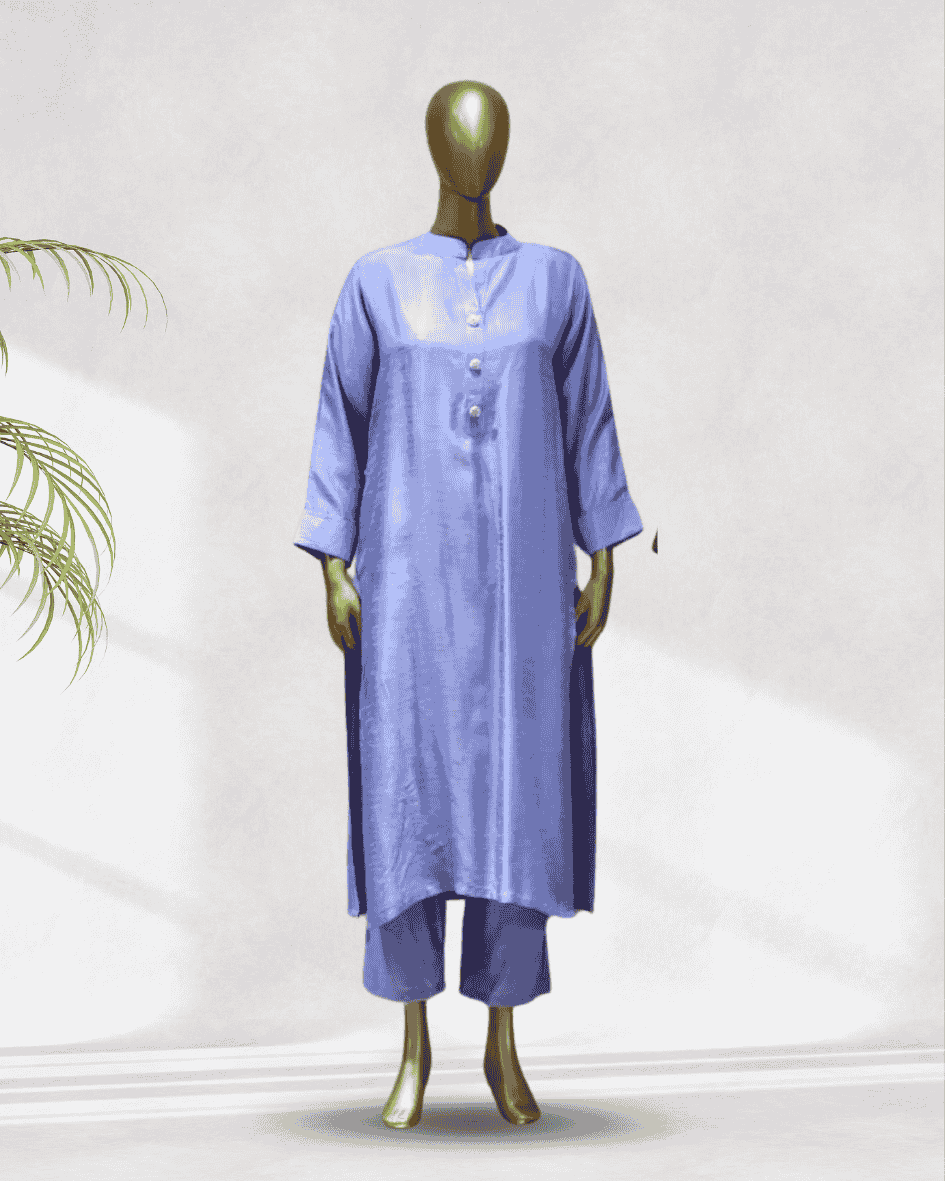 Sky Blue Dola Silk Straight Kurta Set