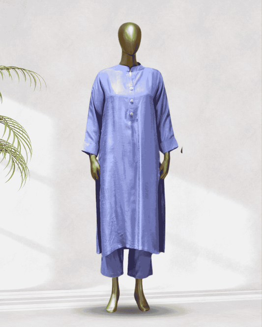 Sky Blue Dola Silk Straight Kurta Set