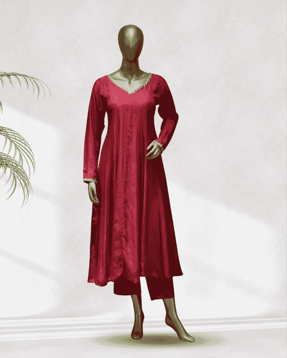 Royal Red Dola Silk Anarkali Set