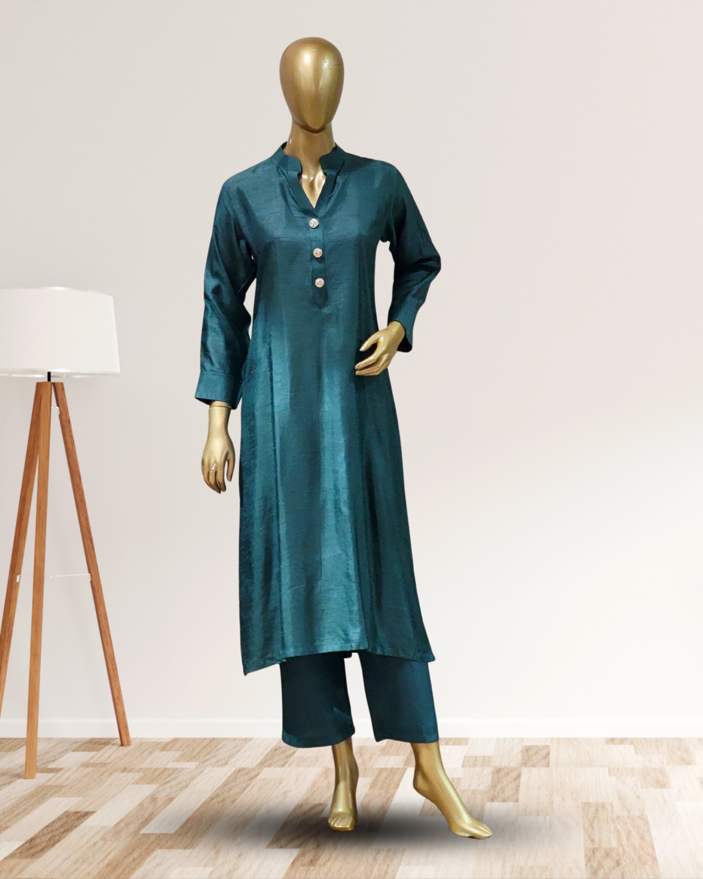 Royal Green Dola Silk Straight Kurta Set