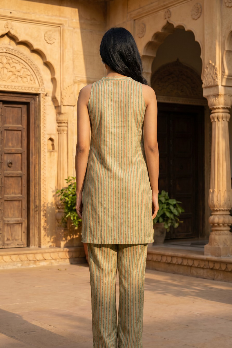 Earthy Stripe Sleeveless Crepe Co-Ord Set