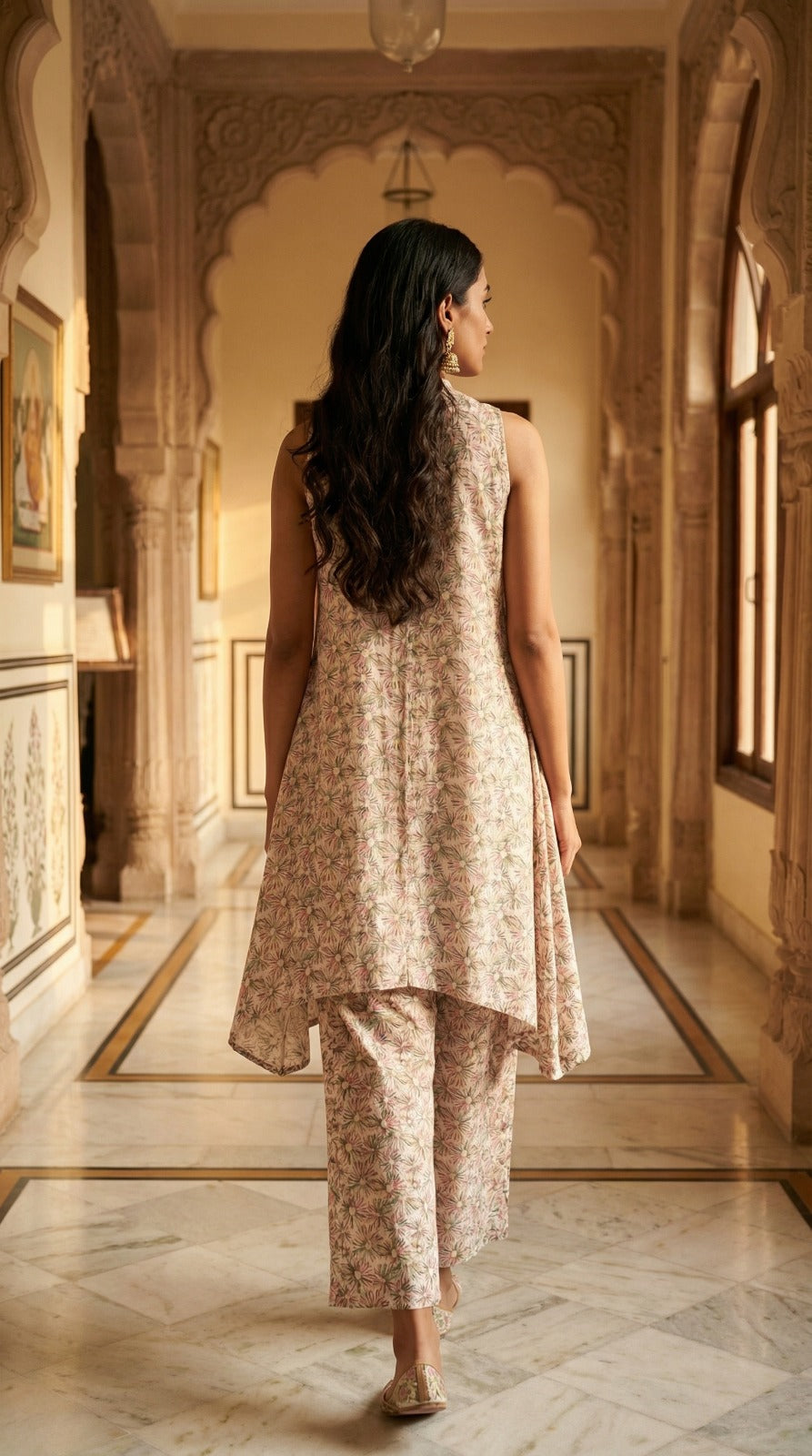 Floral High-Low Kurti Set