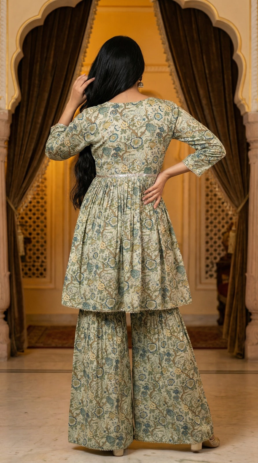 Sage Green Printed Sharara Set