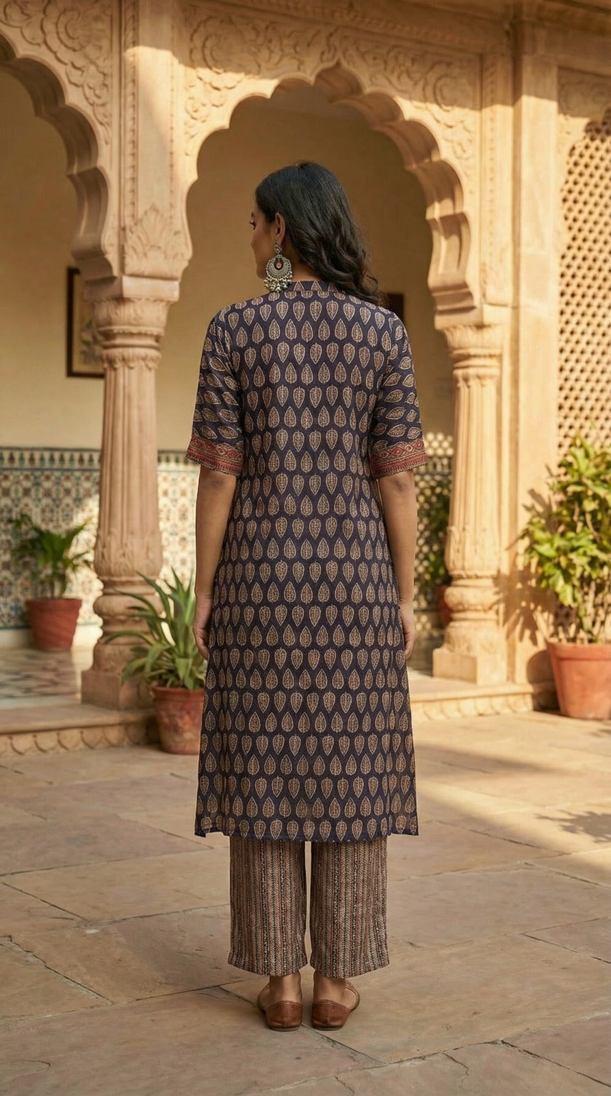 Black & Brown Printed Pure Bemberg Modal Kurta Set