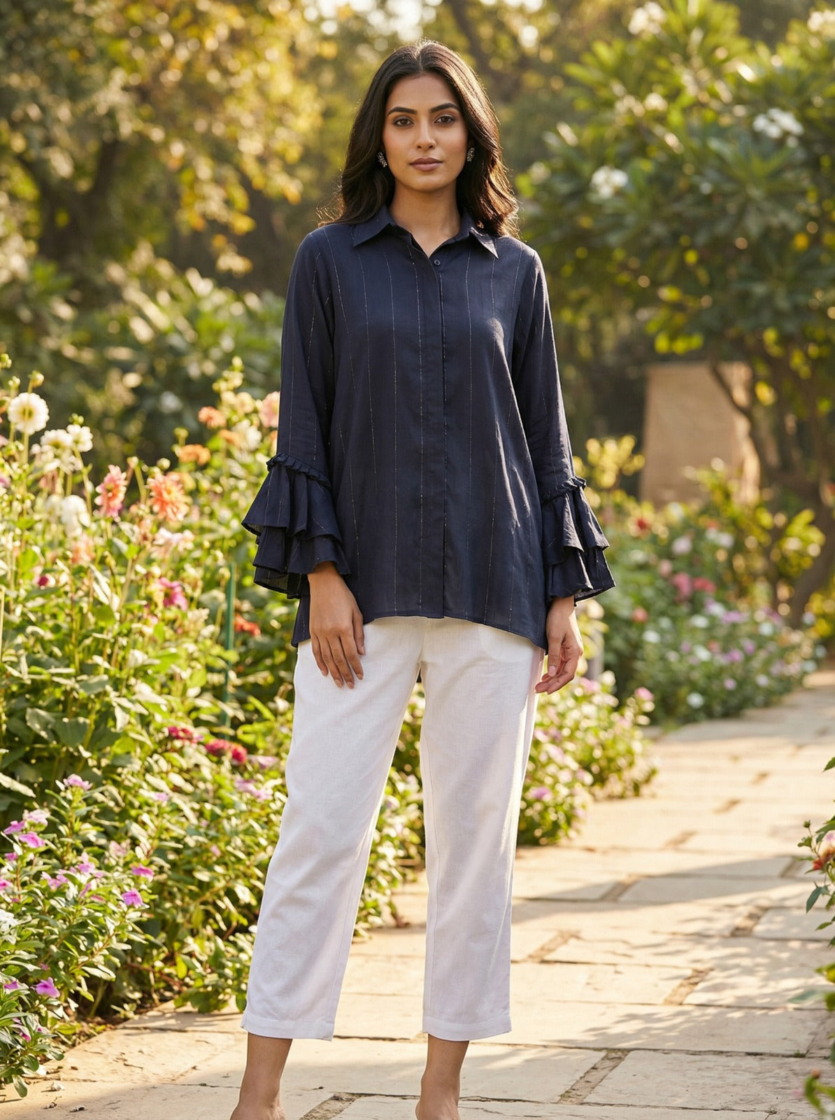 Navy Front Button Placket Shirt